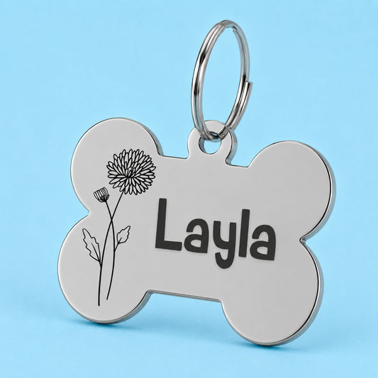 Birth Flower Dog Tag - Chrysanthemum Birth Flower Dog Tag, November