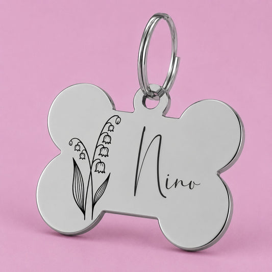 Birth Flower Dog Tag - Lily of the Valley Birth Flower Dog Tag, May
