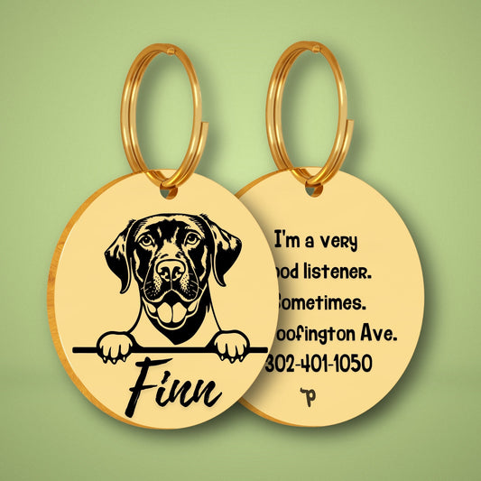 Breed Dog Tag - Golden Retriever Unique Dog Tag with Peek-a-Boo Portrait (Style 3)