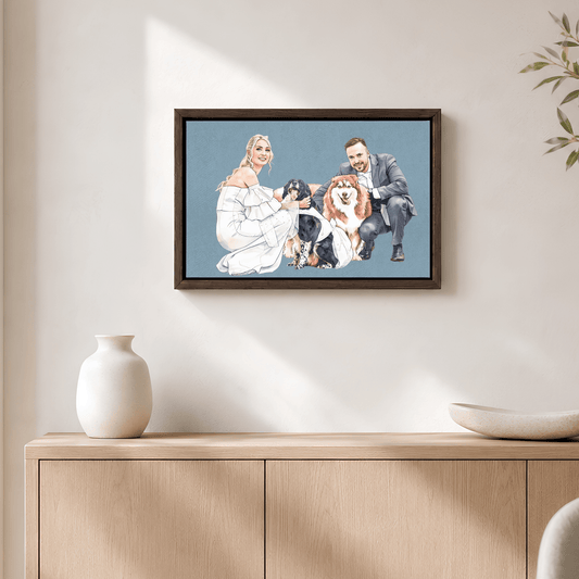 Pet Portrait - Custom Couple and Pet Portrait Canvas from Photo | Family Wall Art Gift