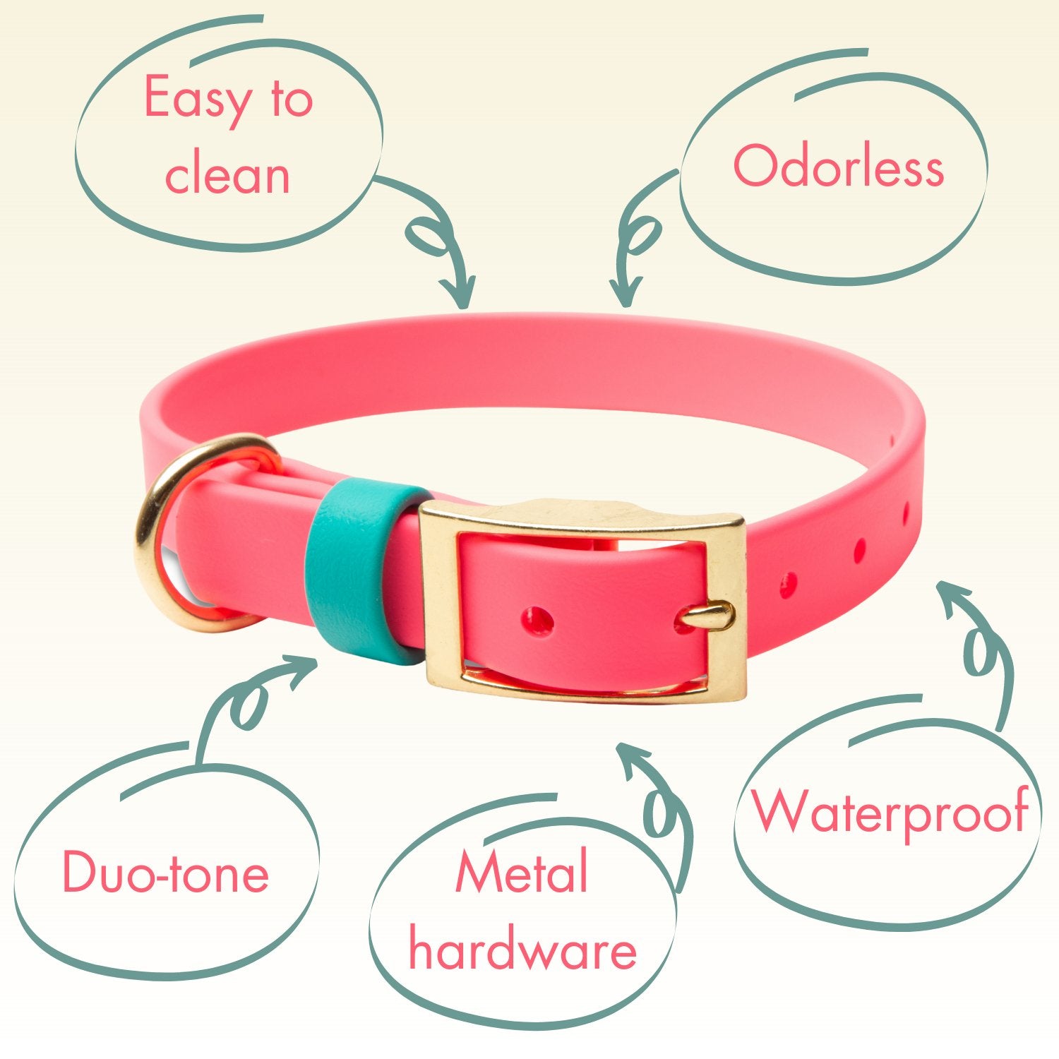 Collars - Pink Dog Collars - Waterproof, Stylish and Smell Free (Pink, Teal)