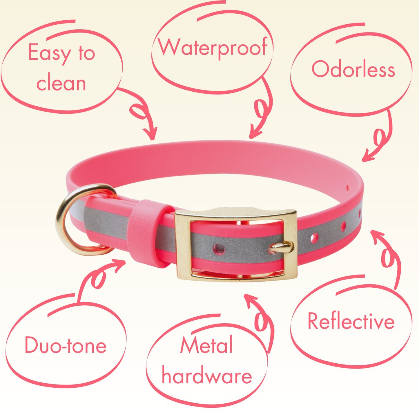Collars - Pink Reflective Waterproof Dog Collar - Stylish and Smell Free (Pink, Reflective)