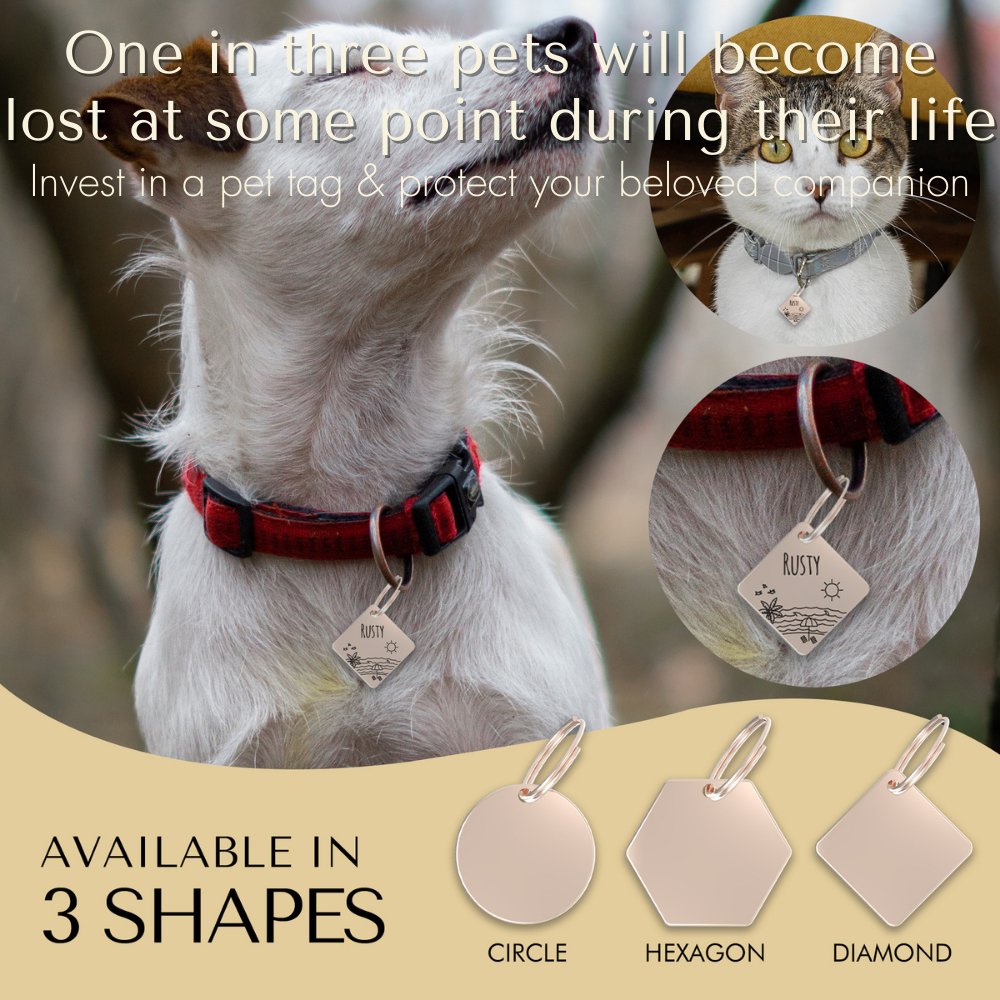 Engraved Tags - Personalized Engraved Dog Tags for Pet Safety and Style (Diamond, Rose Gold)