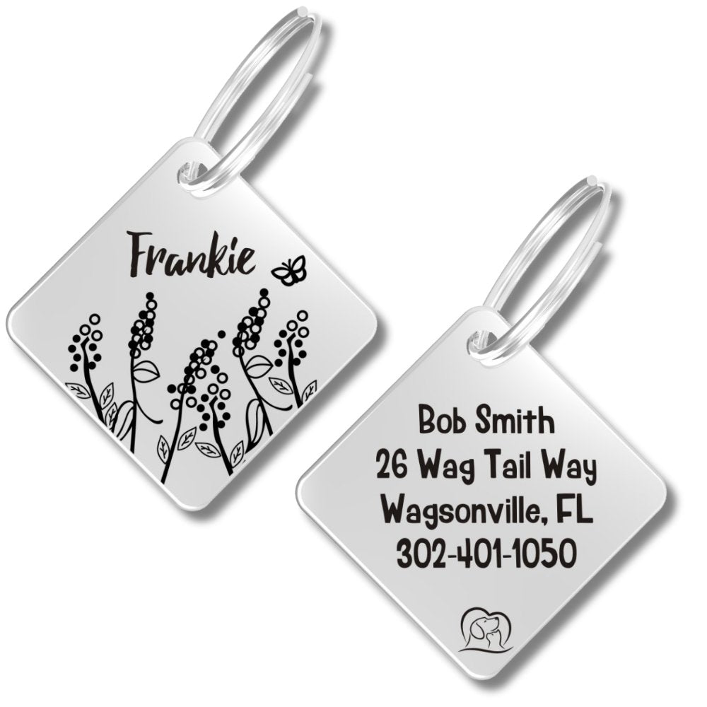 Engraved Tags - Personalized Engraved Dog Tags for Pet Safety and Style (Diamond, Silver)