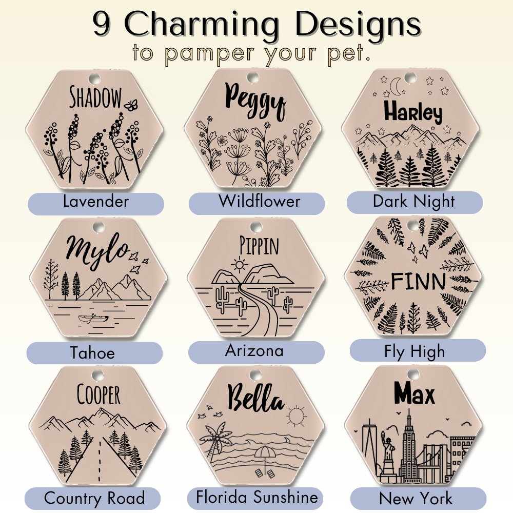 Engraved Tags - Personalized Engraved Dog Tags for Pet Safety and Style (Hexagon, Rose Gold)
