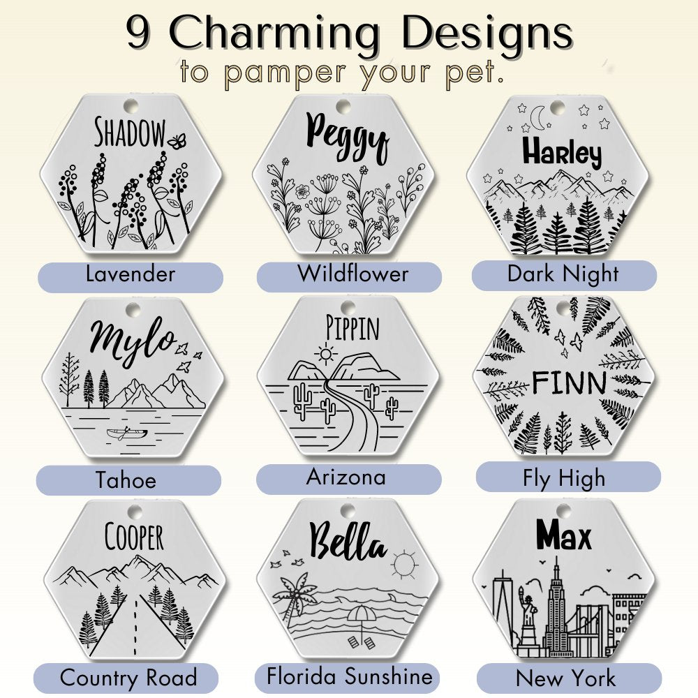 Engraved Tags - Personalized Engraved Dog Tags for Pet Safety and Style (Hexagon, Silver)