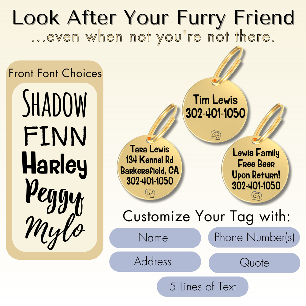Engraved Tags - Personalized Engraved Golden Dog Tags for Pet Safety and Style (Circle, Gold)