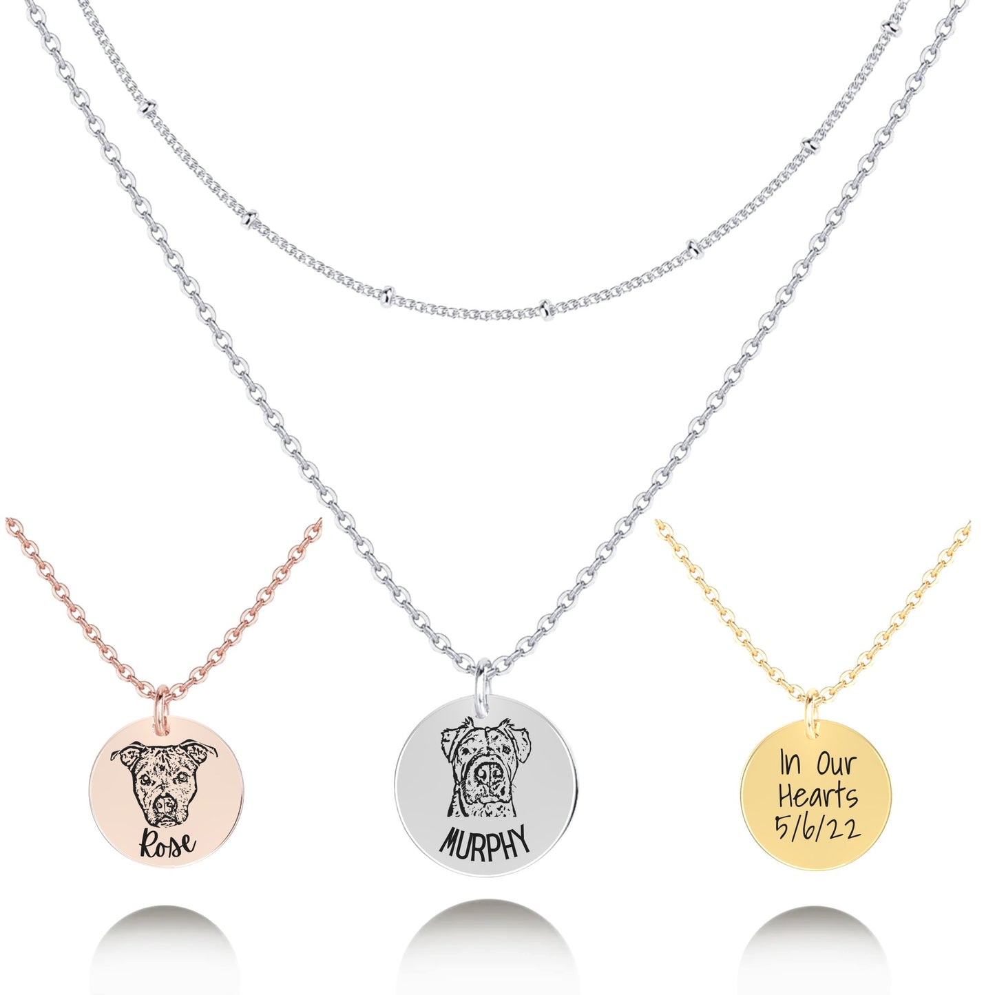 Necklace - Engraved Necklace with Engraved Pet's Face (Silver)