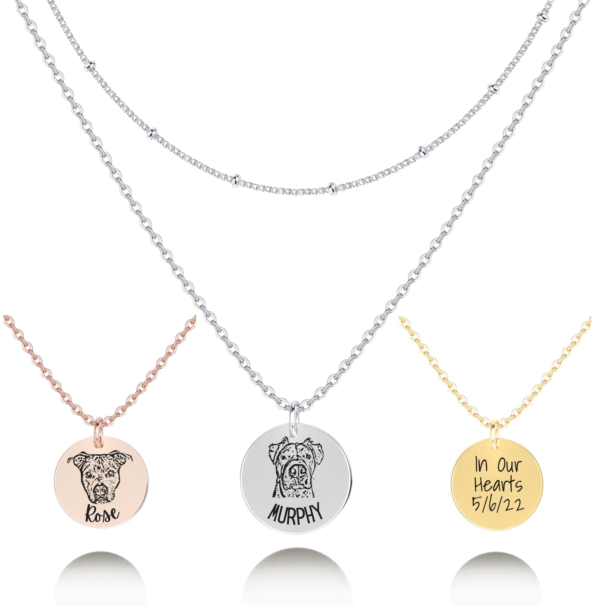 Necklace - Engraved Necklace with Engraved Pet's Face (Silver)