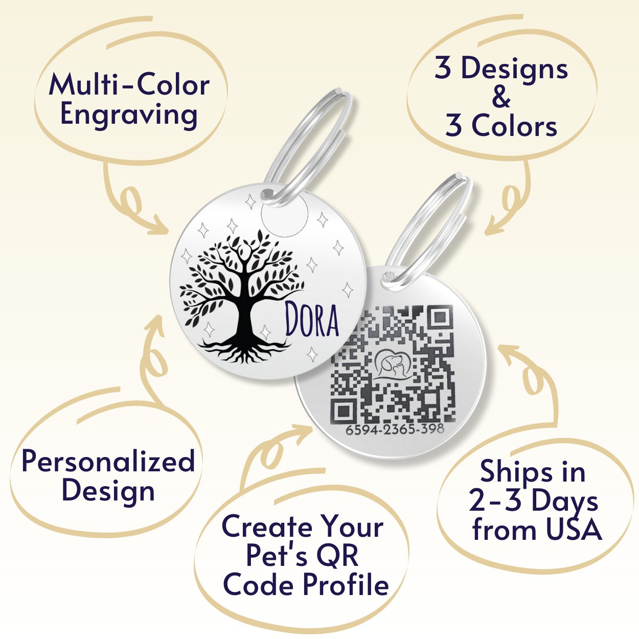 QR Tag - Personalized QR Code Dog Tag Ensure Your Pet's Safety Always (Silver, Willow)