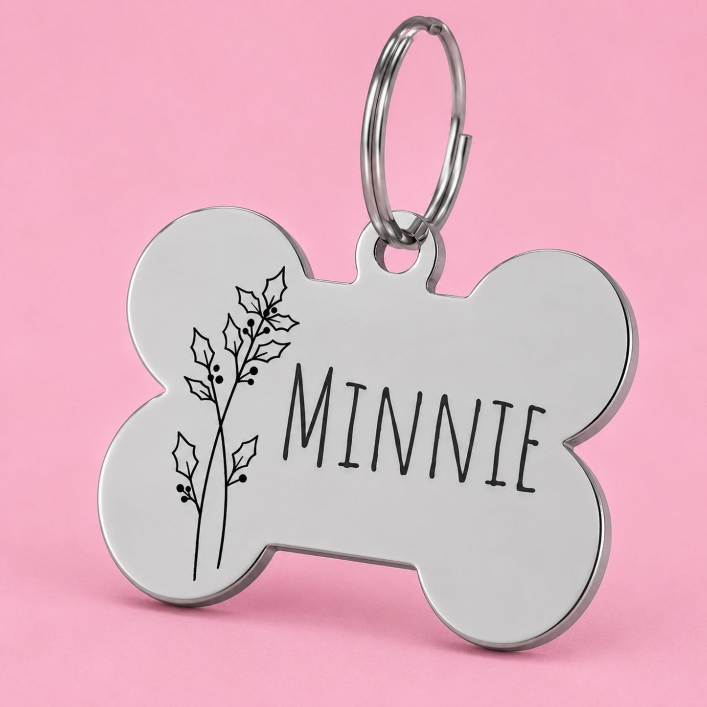 Holly Berry Birth Flower Dog Tag, December