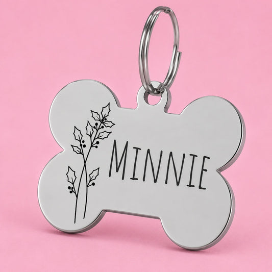 Holly Berry Birth Flower Dog Tag, December