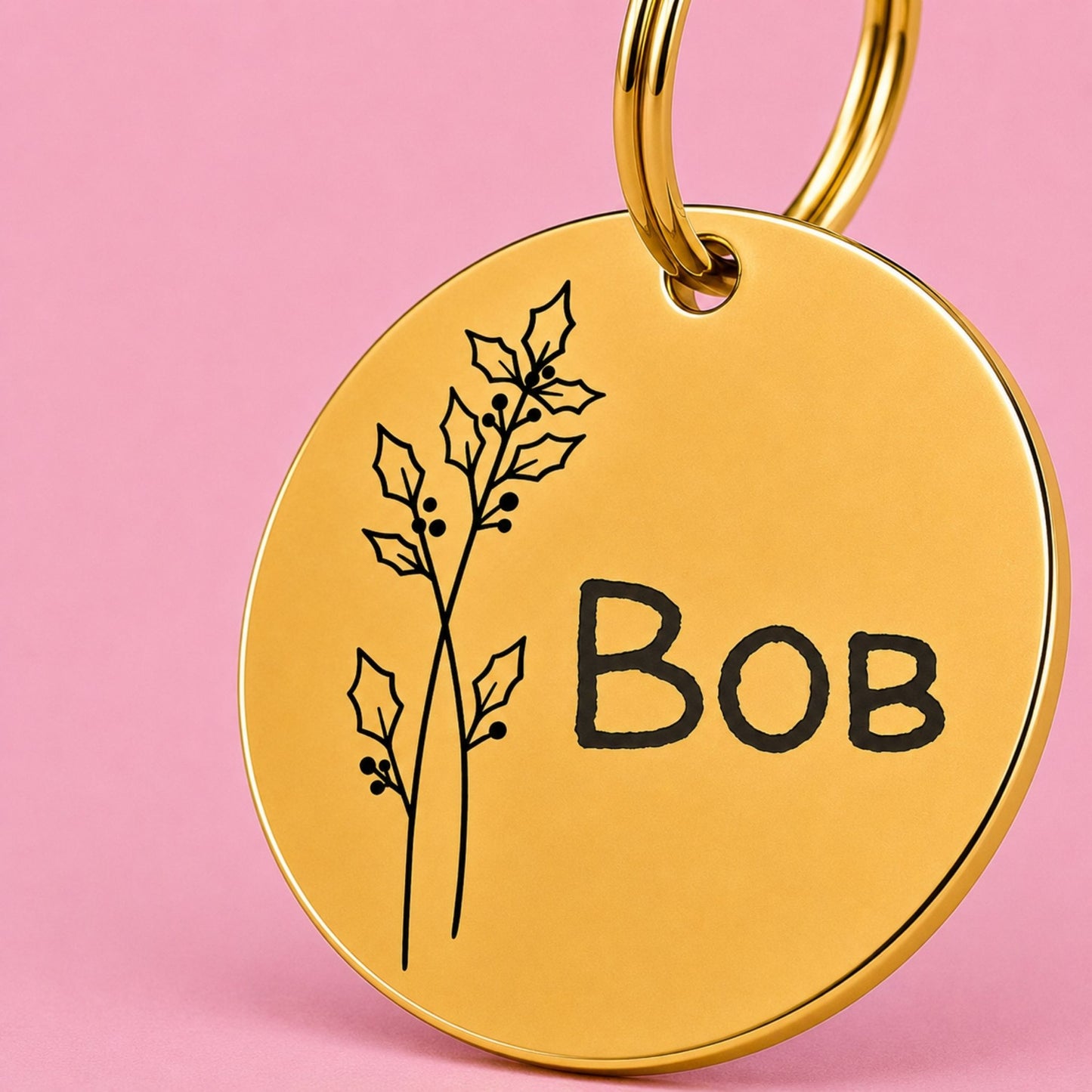Holly Berry Birth Flower Dog Tag, December