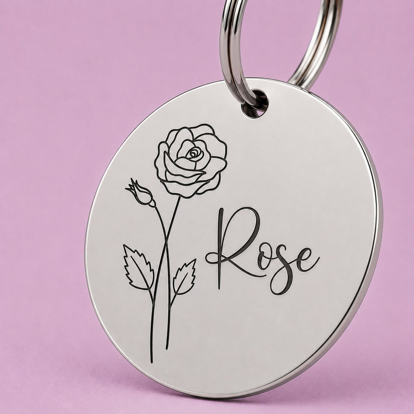 Rose Birth Flower Dog Tag, June