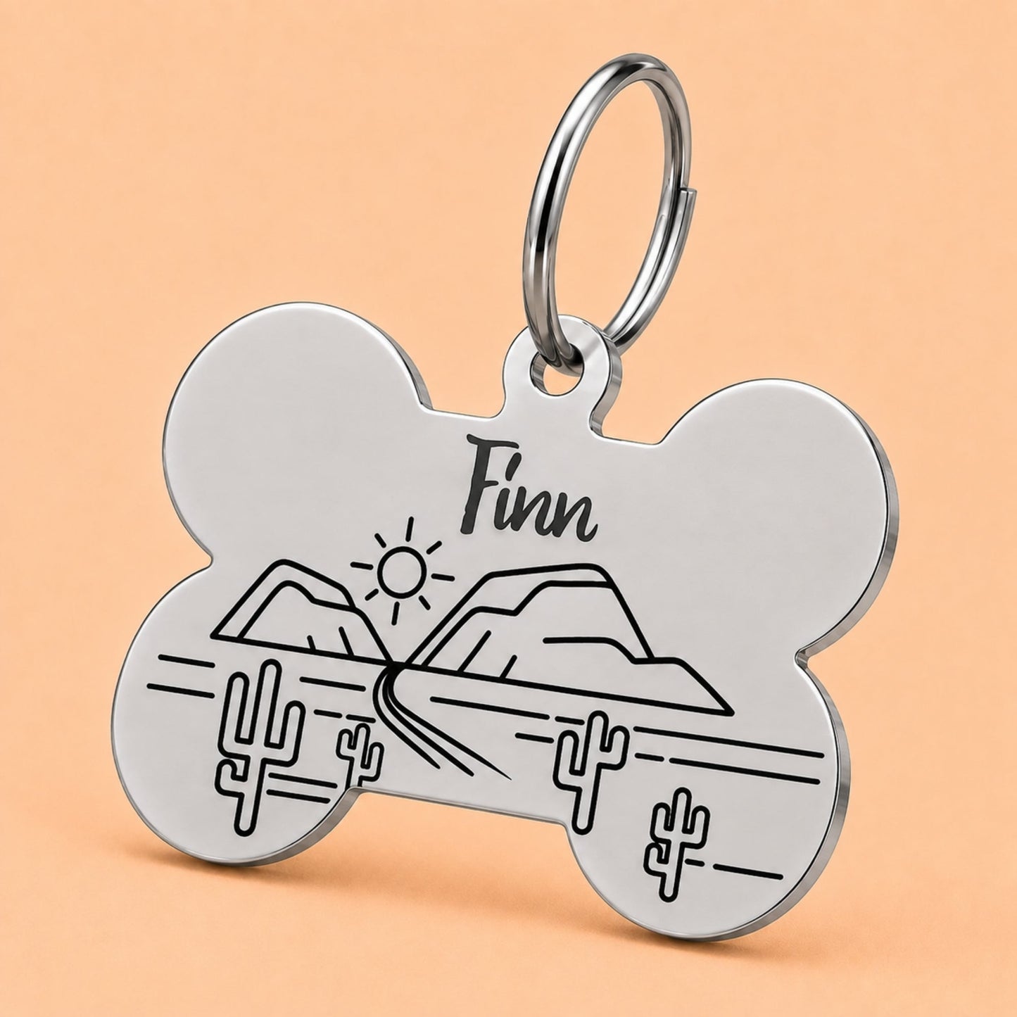 Arizona Engraved Dog Tag Bone Silver