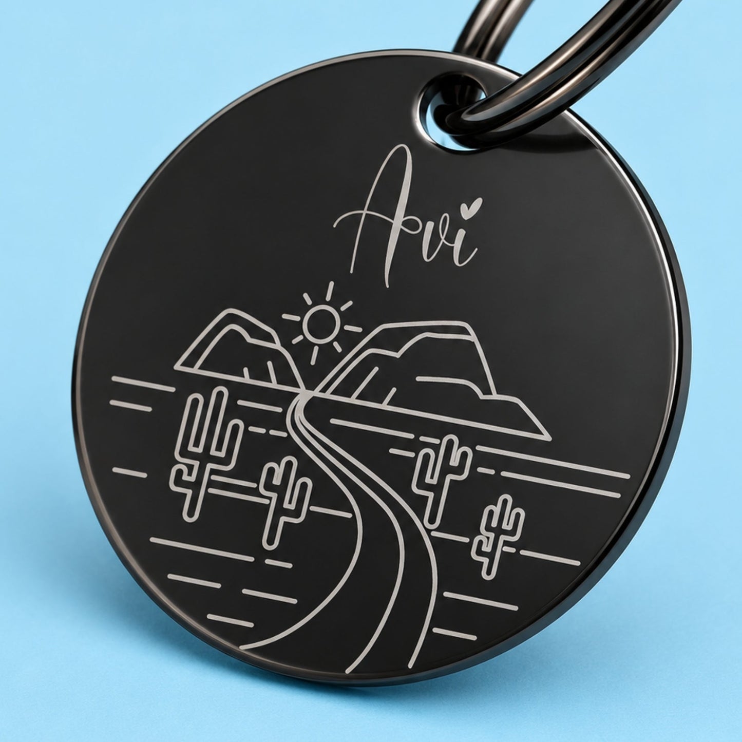 Arizona Engraved Dog Tag Circle Black