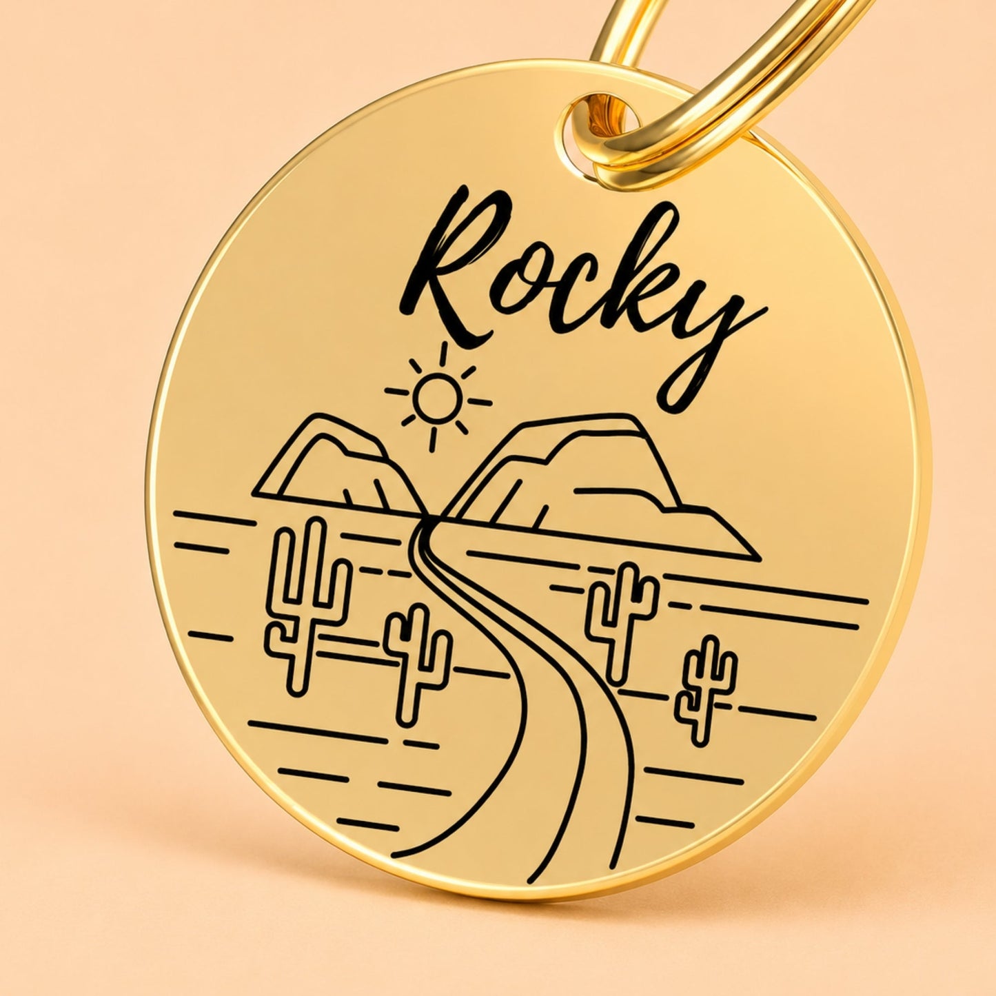Arizona Engraved Dog Tag Circle Gold