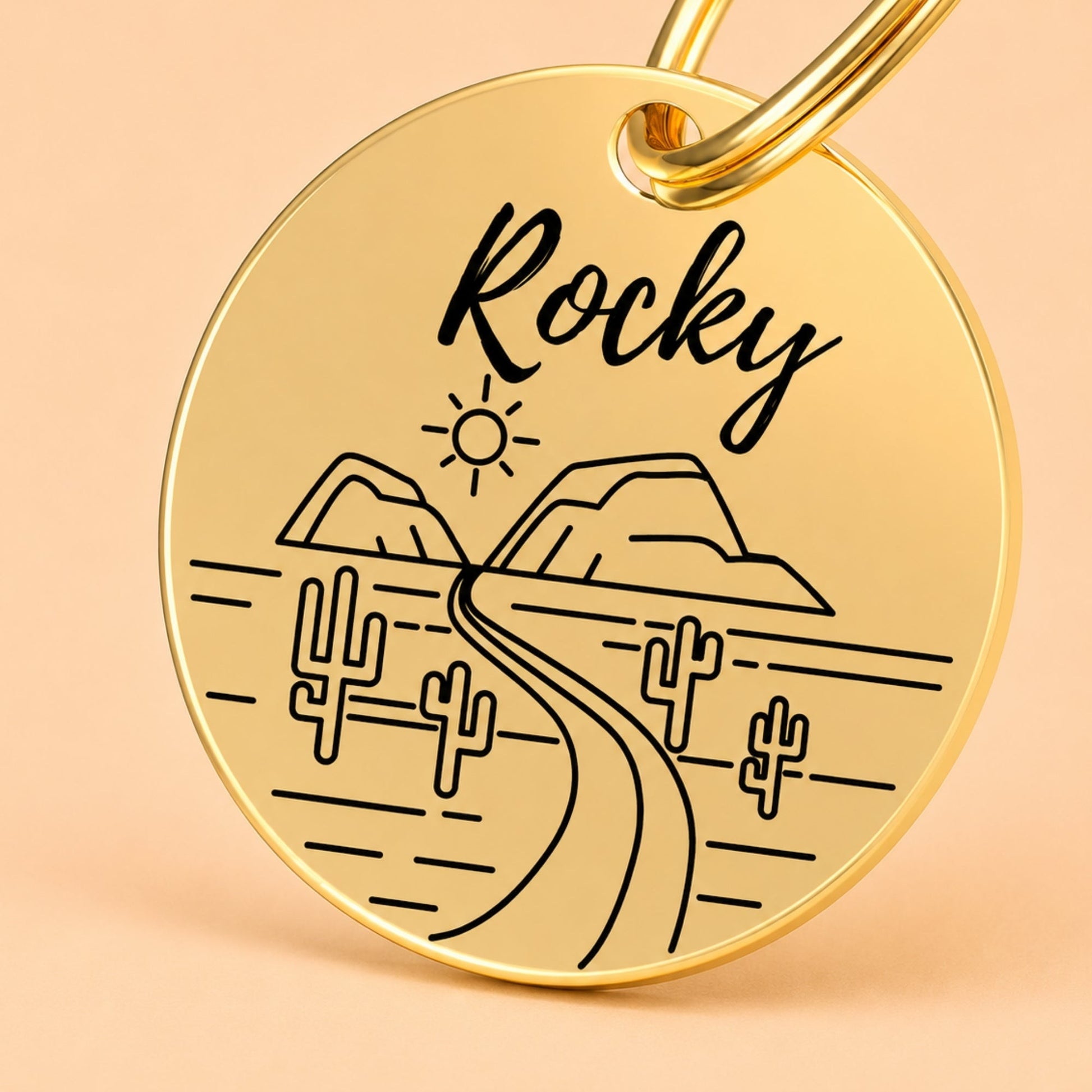 Arizona Engraved Dog Tag Circle Gold