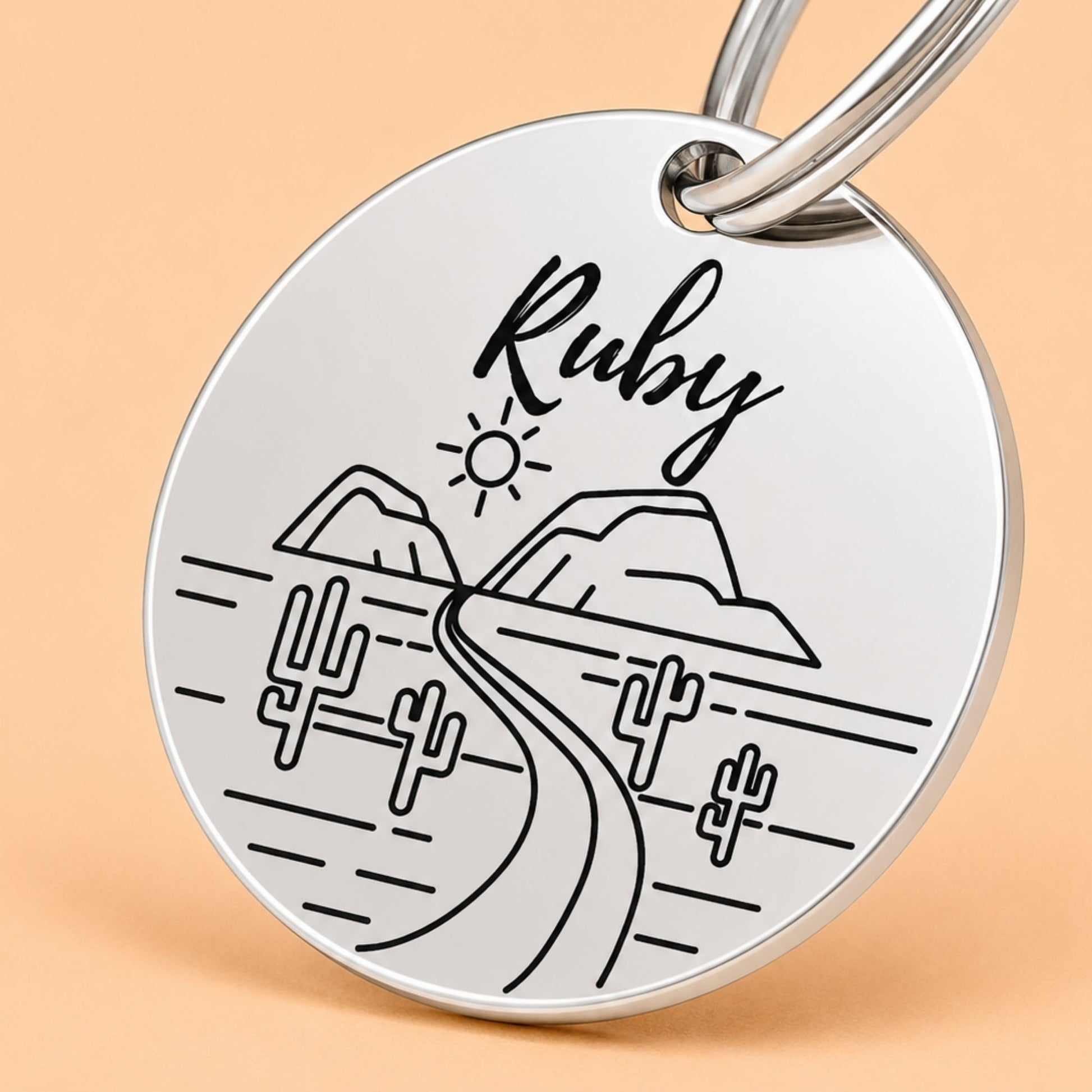 Arizona Engraved Dog Tag Circle Silver