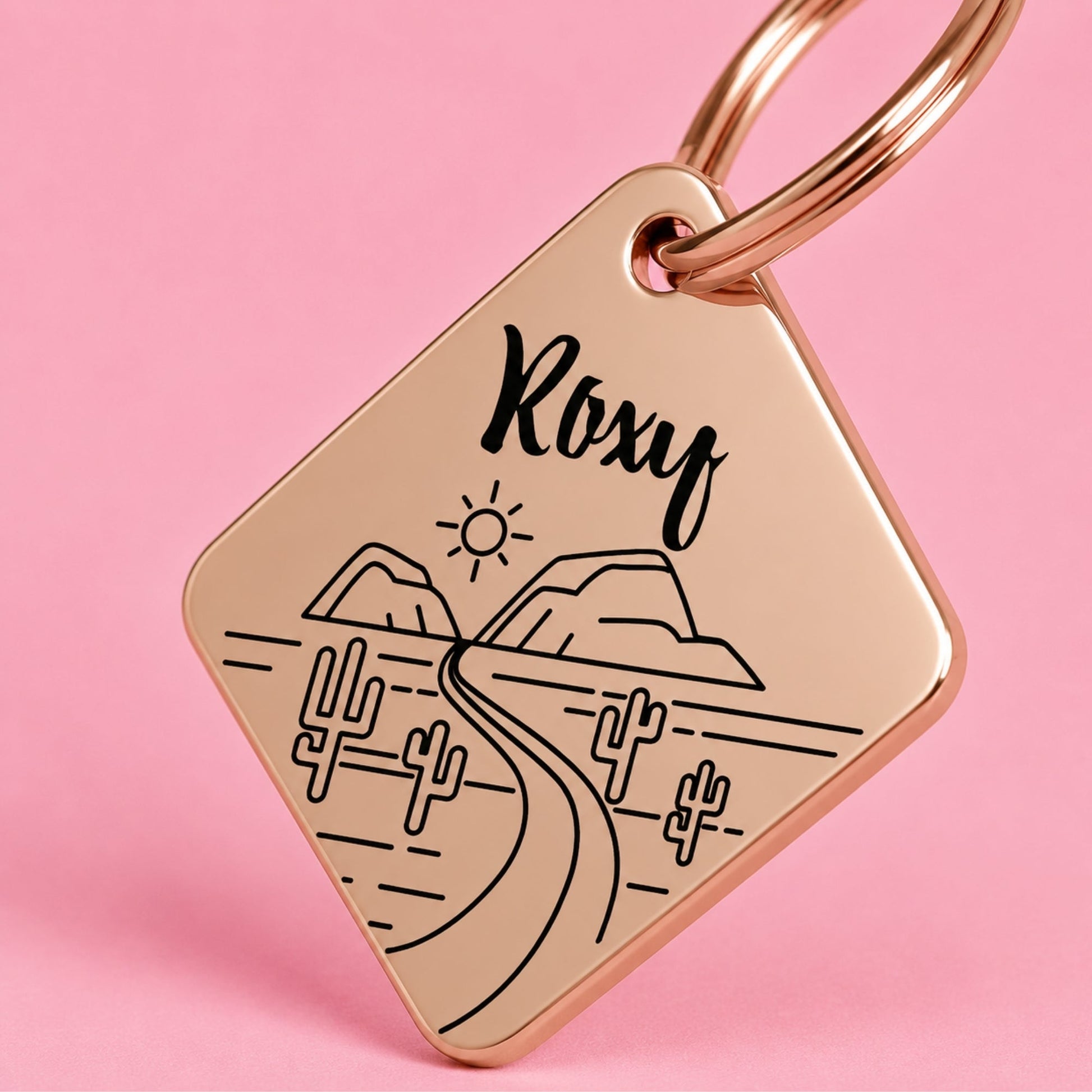 Arizona Engraved Dog Tag Diamond Rose