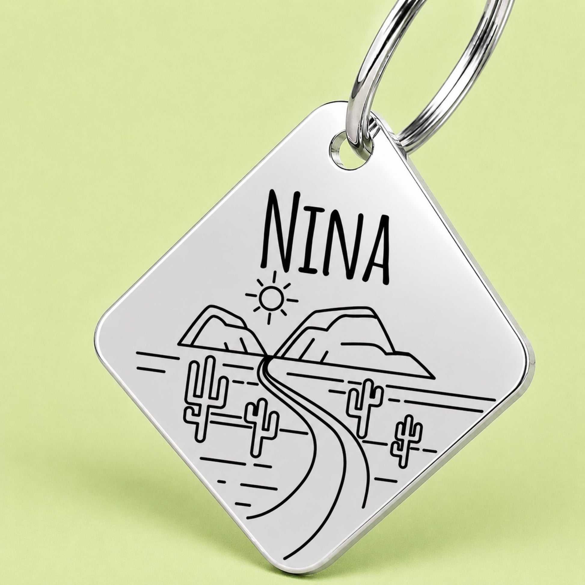Arizona Engraved Dog Tag Diamond Silver