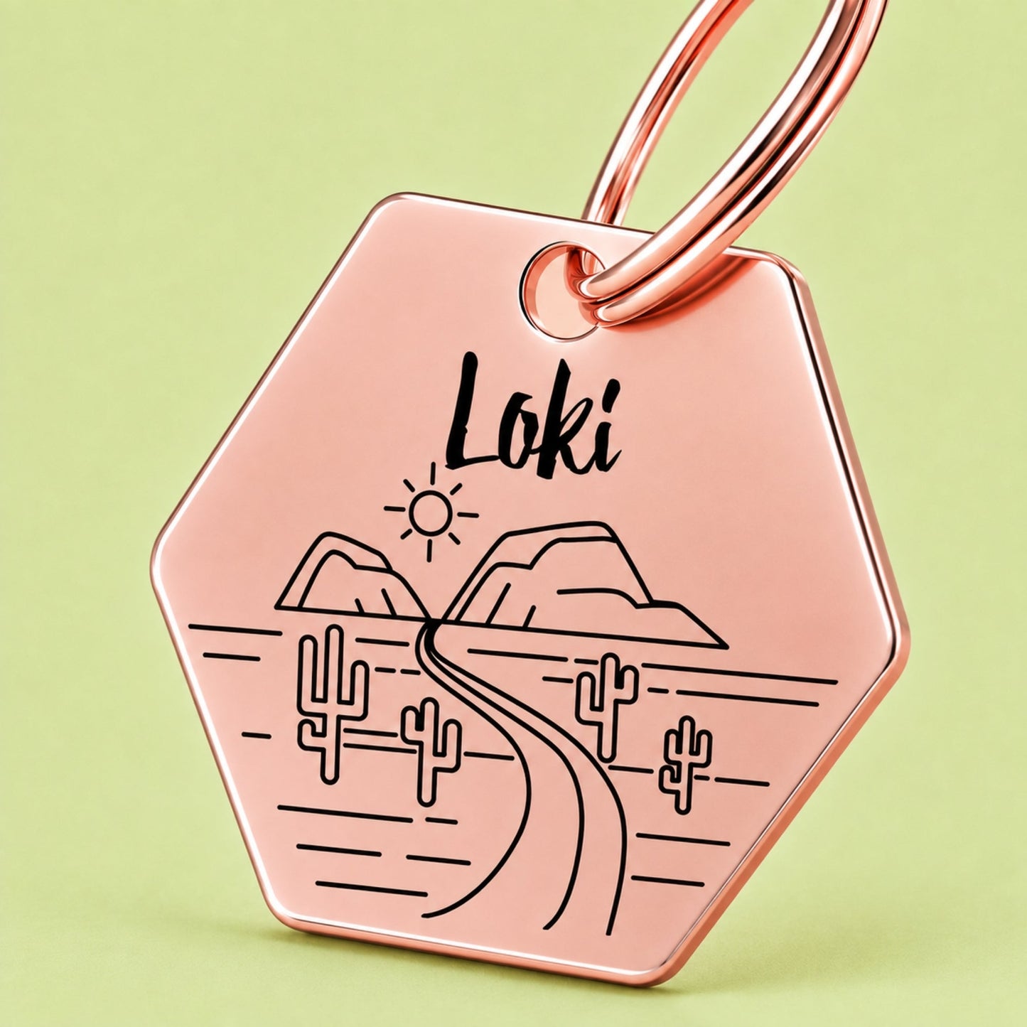 Arizona Engraved Dog Tag Hexagon Rose