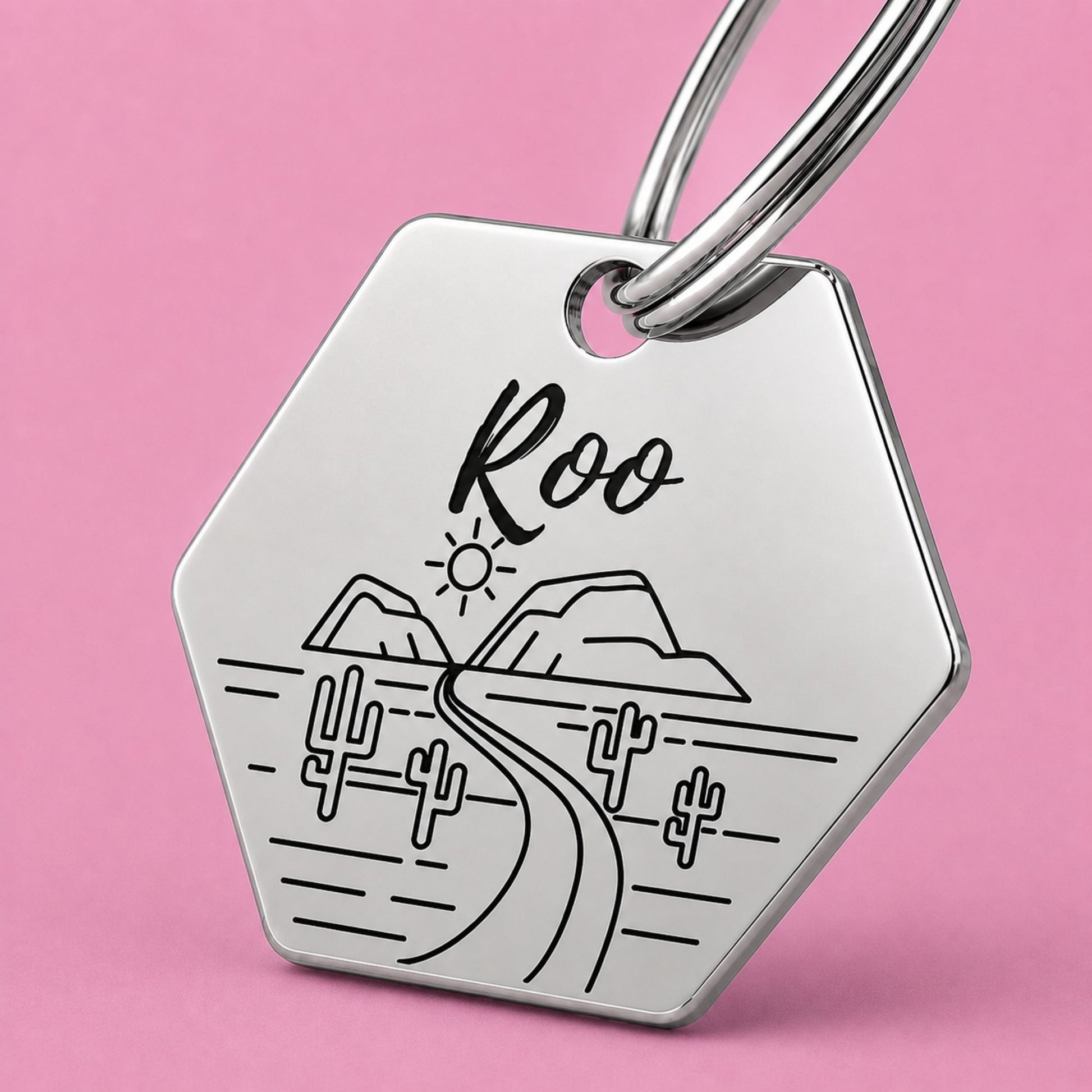 Arizona Engraved Dog Tag Hexagon Silver
