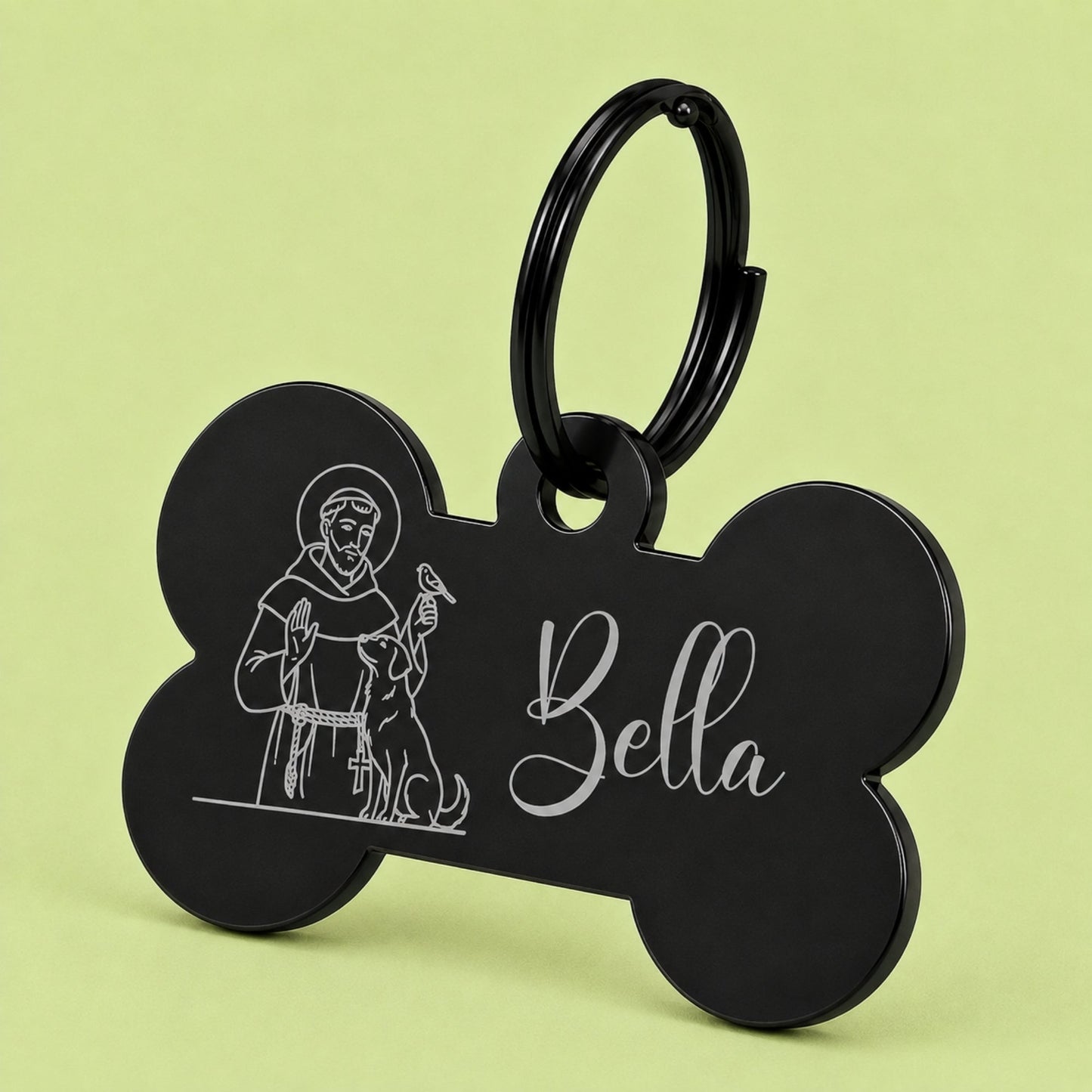 Blessed Engraved Dog Tag Bone Black