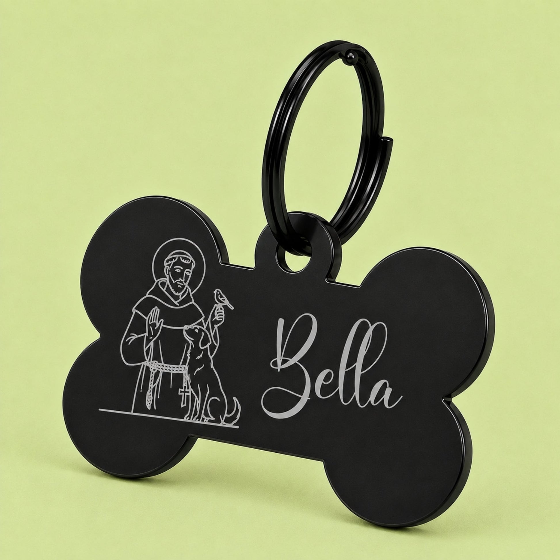 Blessed Engraved Dog Tag Bone Black