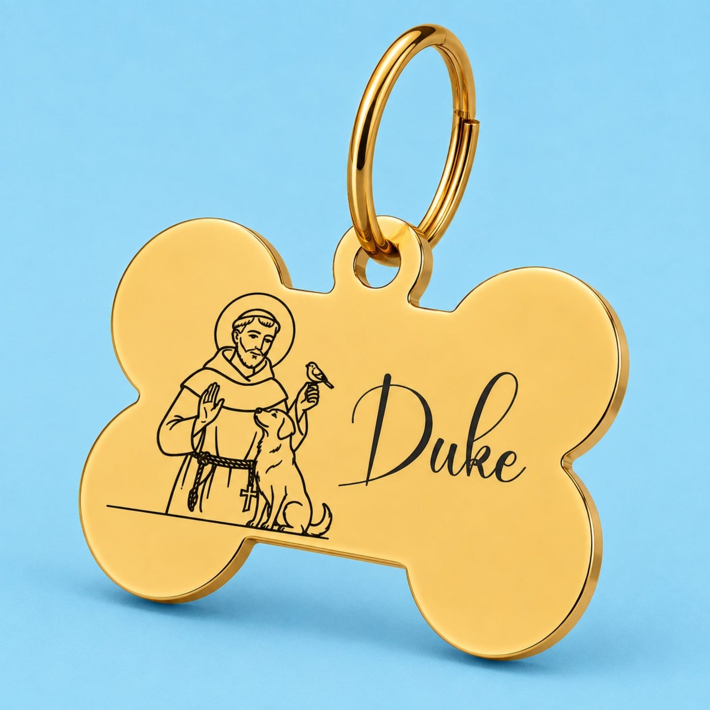 Blessed Engraved Dog Tag Bone Gold