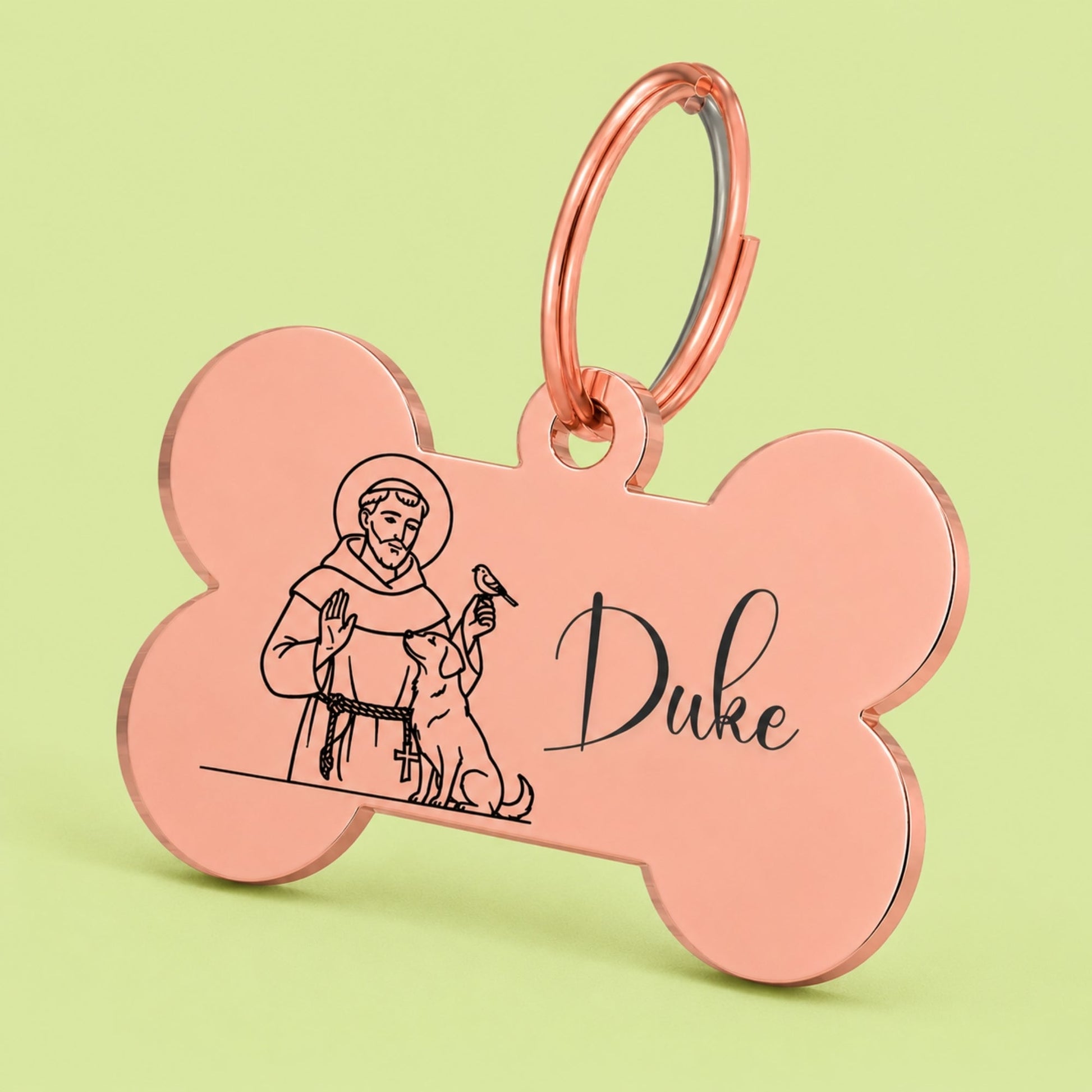 Blessed Engraved Dog Tag Bone Rose