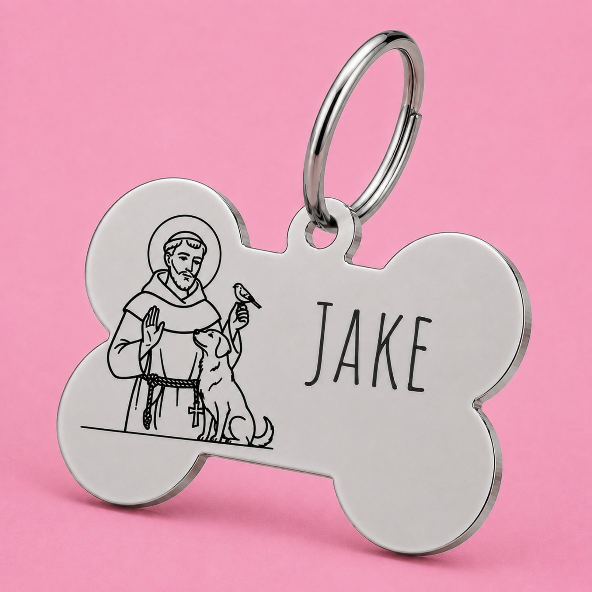 Blessed Engraved Dog Tag Bone Silver