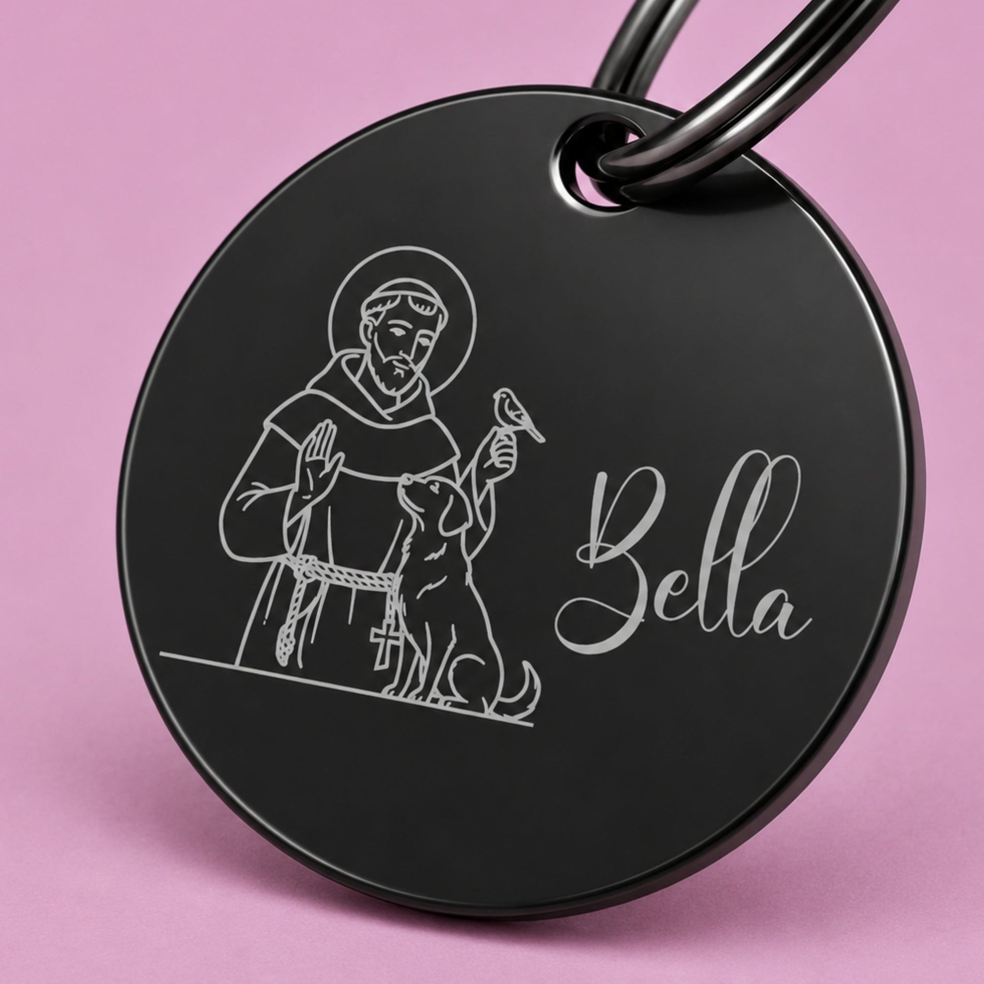 Blessed Engraved Dog Tag Circle Black