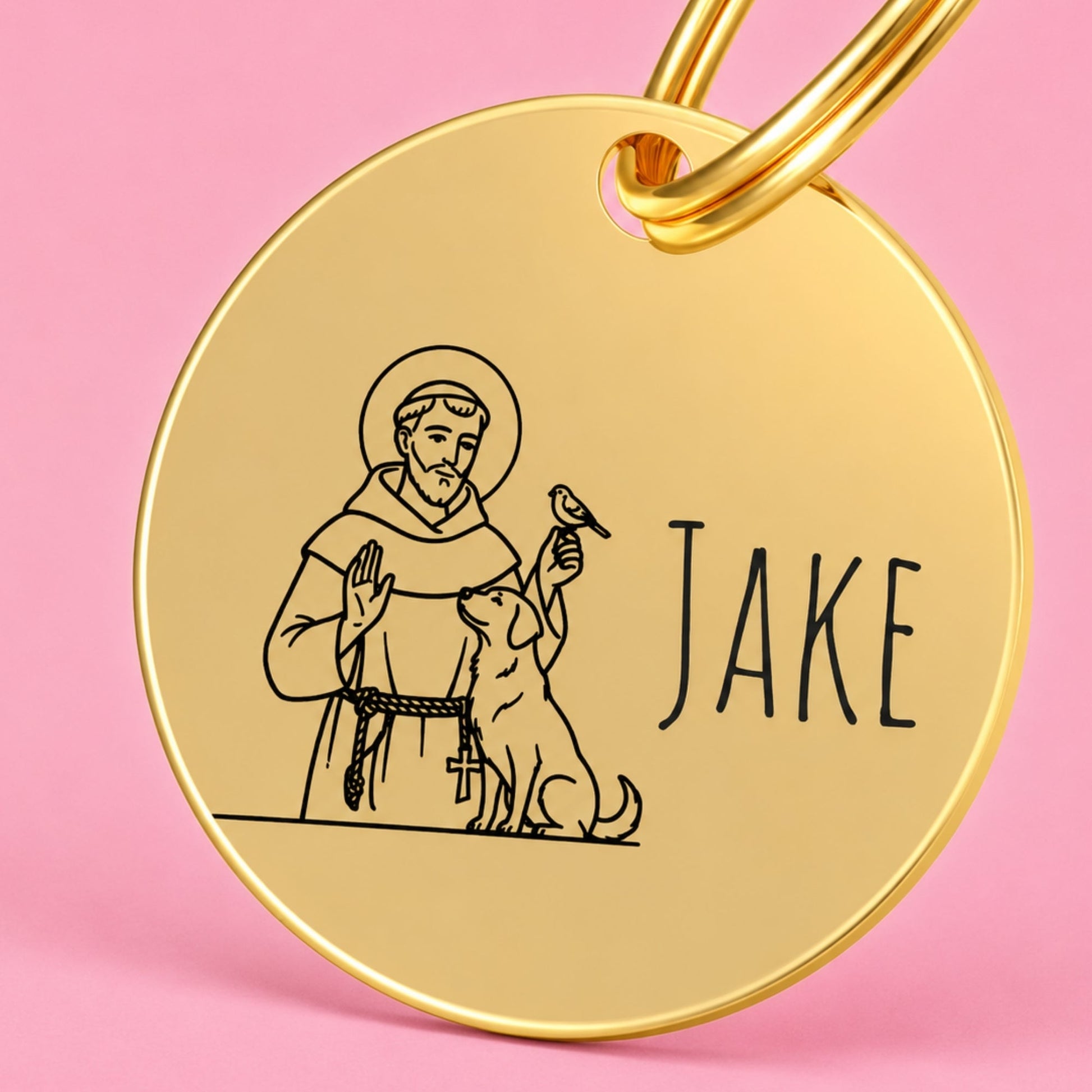 Blessed Engraved Dog Tag Circle Gold