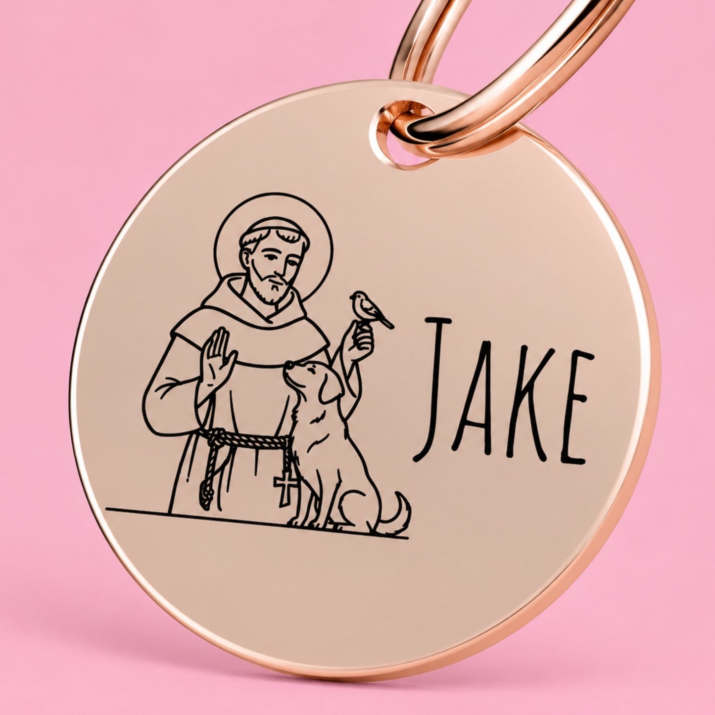 Blessed Engraved Dog Tag Circle Rose