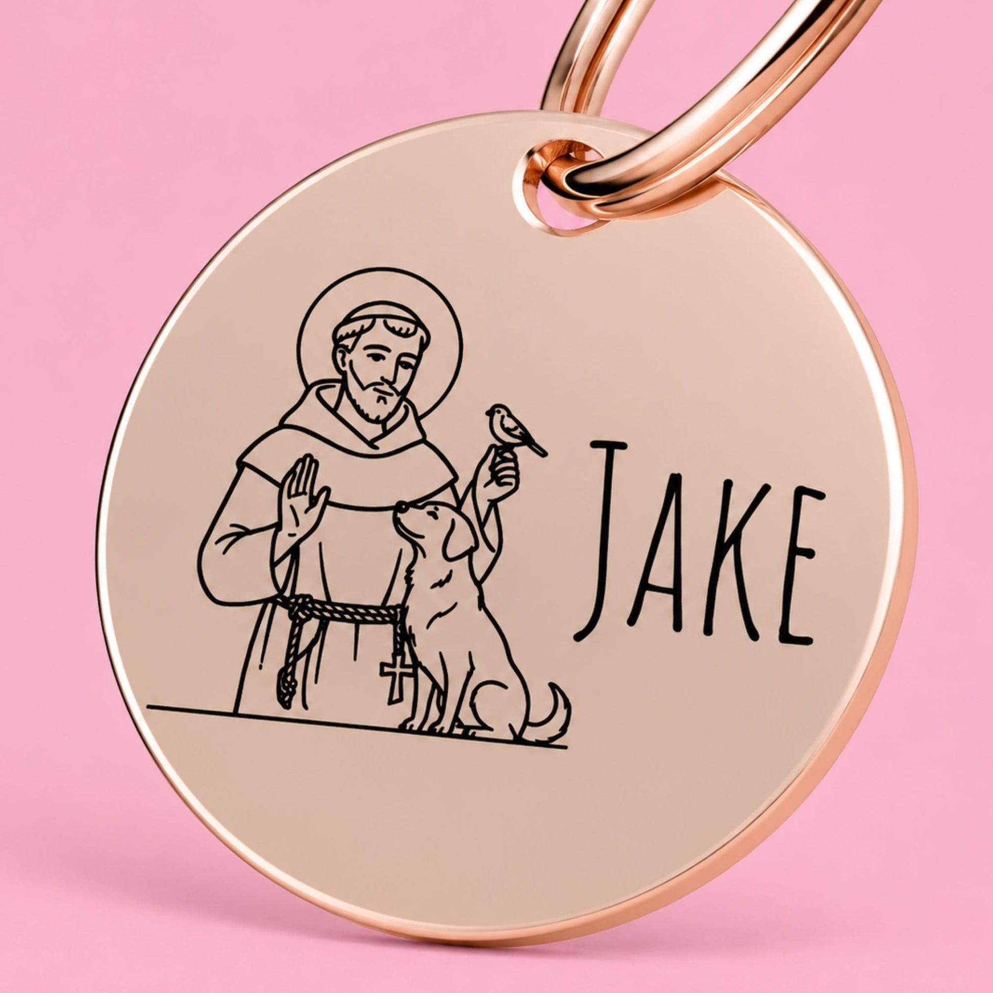Blessed Engraved Dog Tag Circle Rose