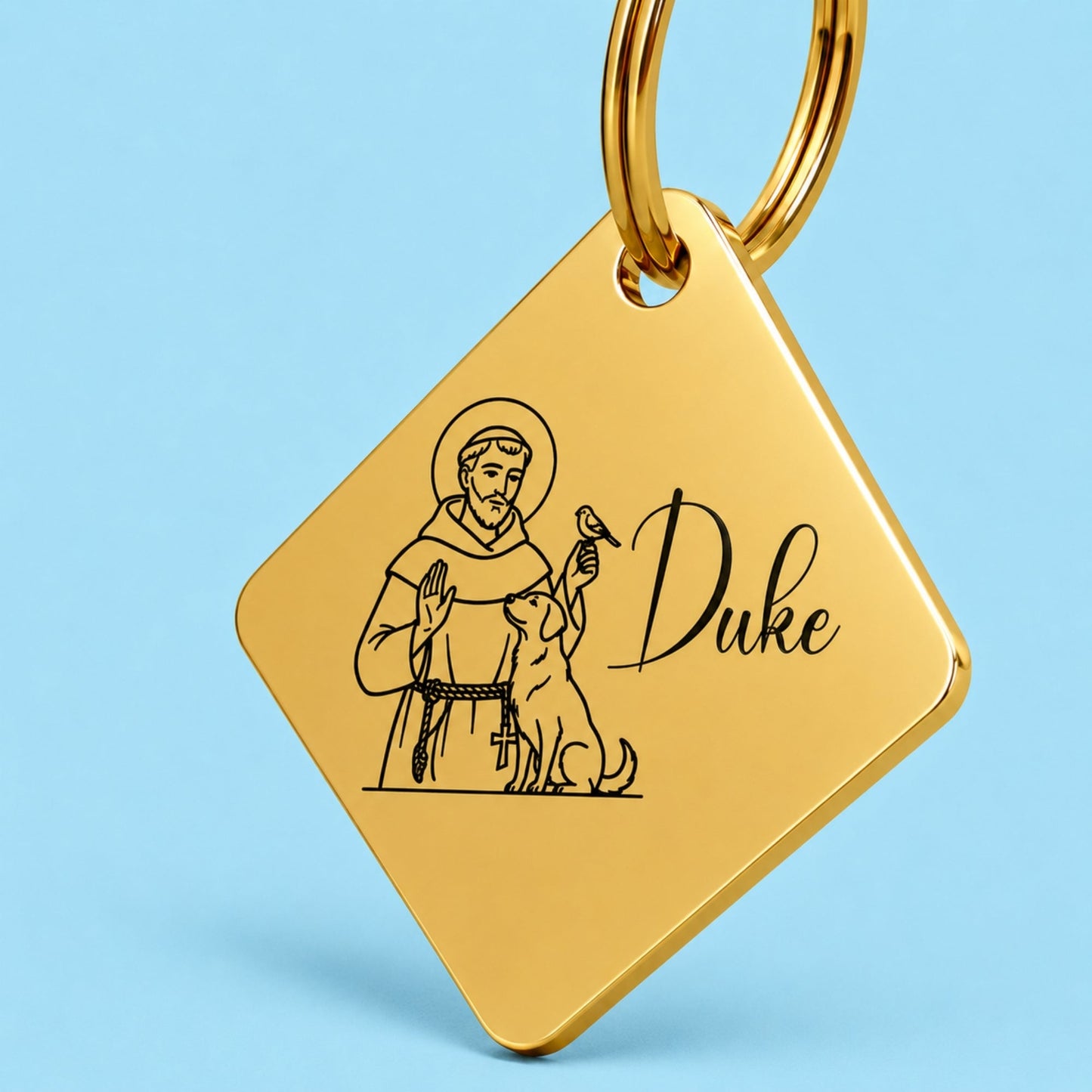 Blessed Engraved Dog Tag Diamond Gold