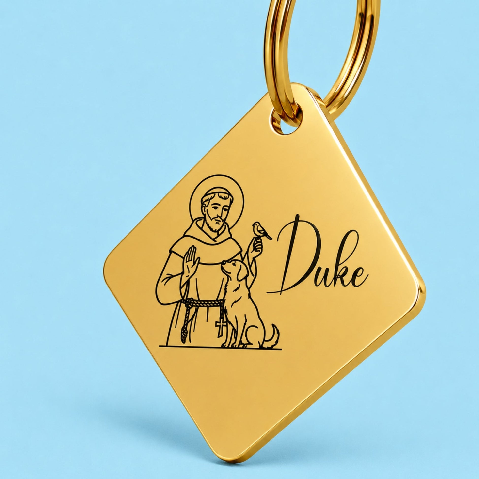 Blessed Engraved Dog Tag Diamond Gold