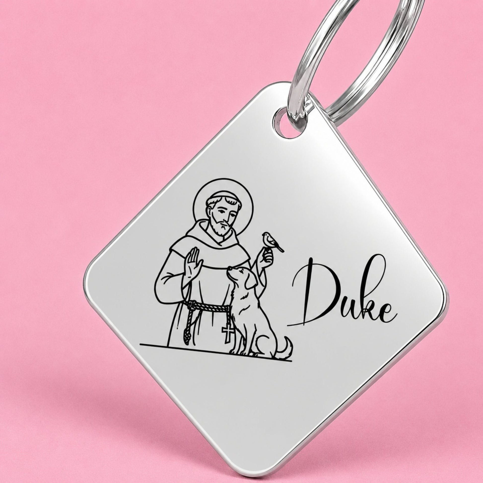 Blessed Engraved Dog Tag Diamond Silver