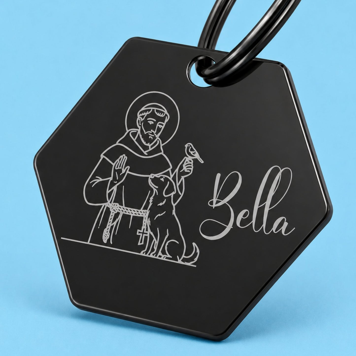 Blessed Engraved Dog Tag Hexagon Black