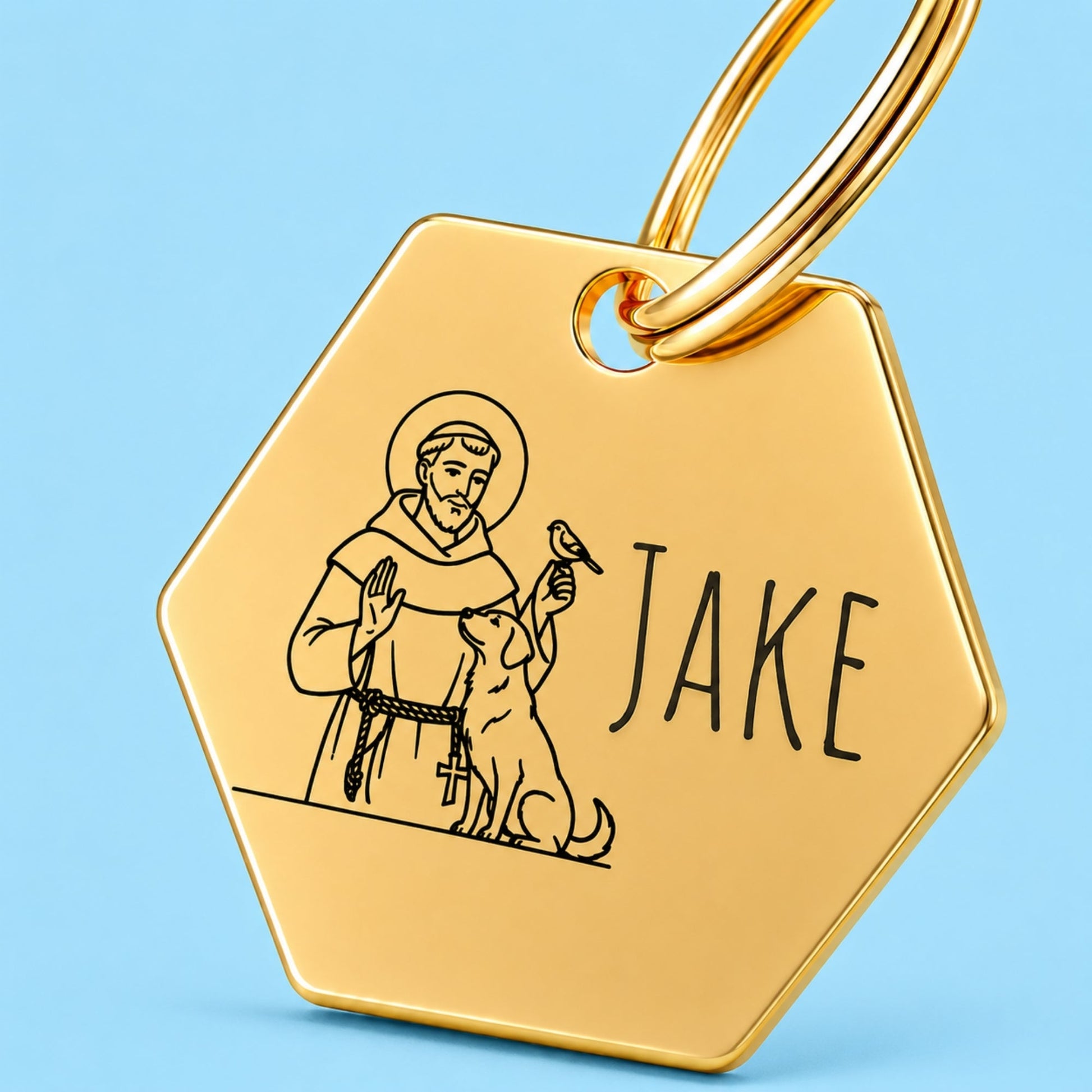 Blessed Engraved Dog Tag Hexagon Gold