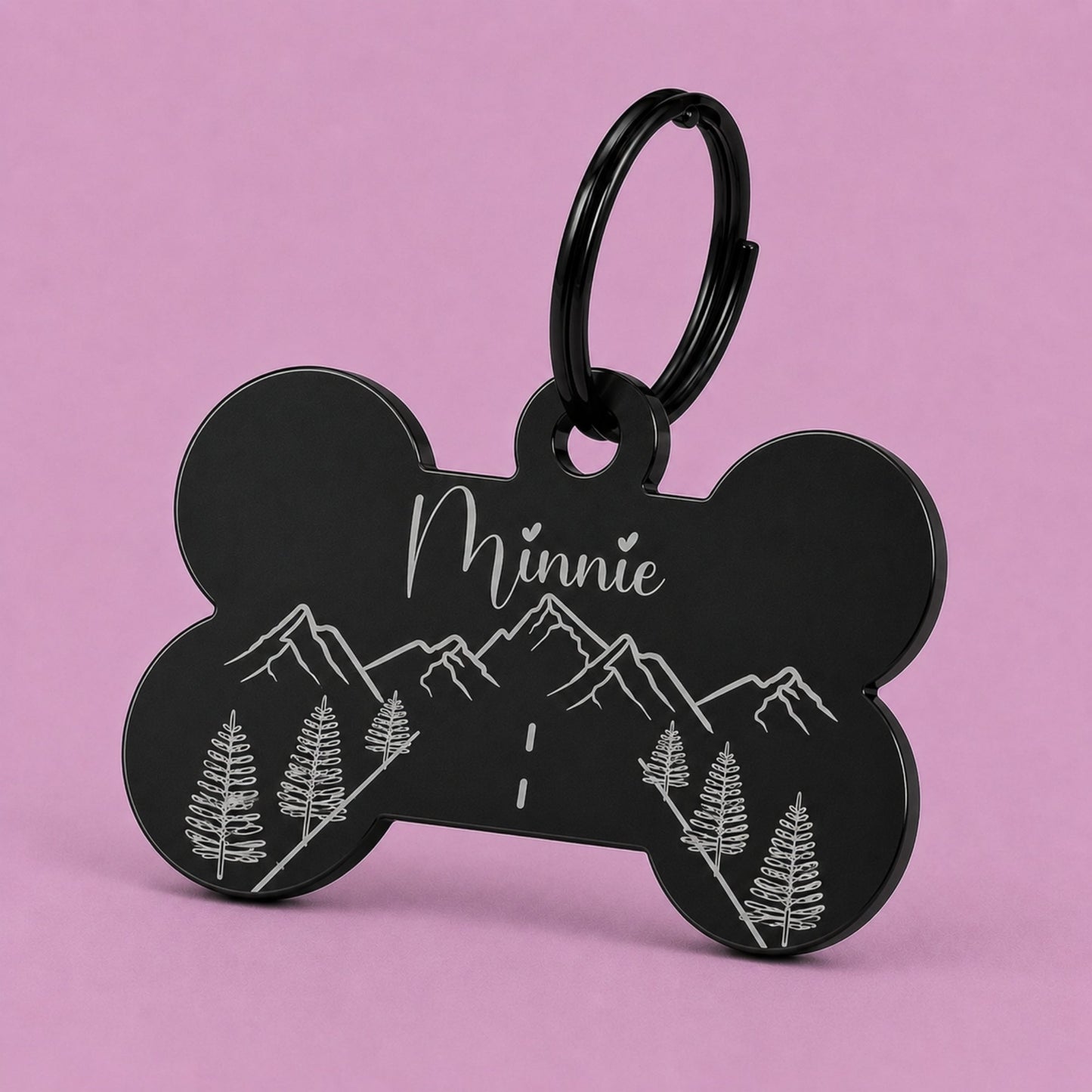 Country Road Engraved Dog Tag Bone Black