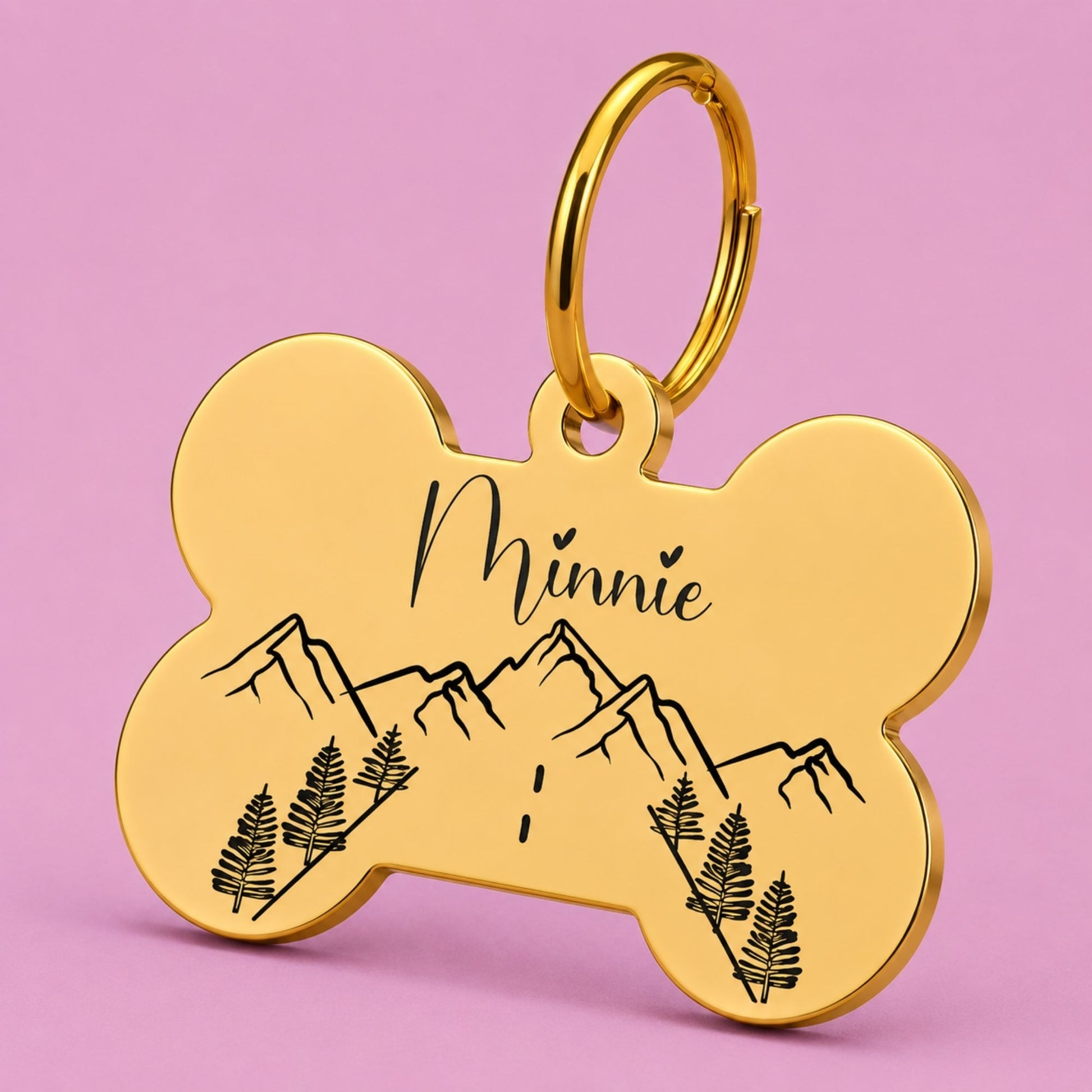 Country Road Engraved Dog Tag Bone Gold