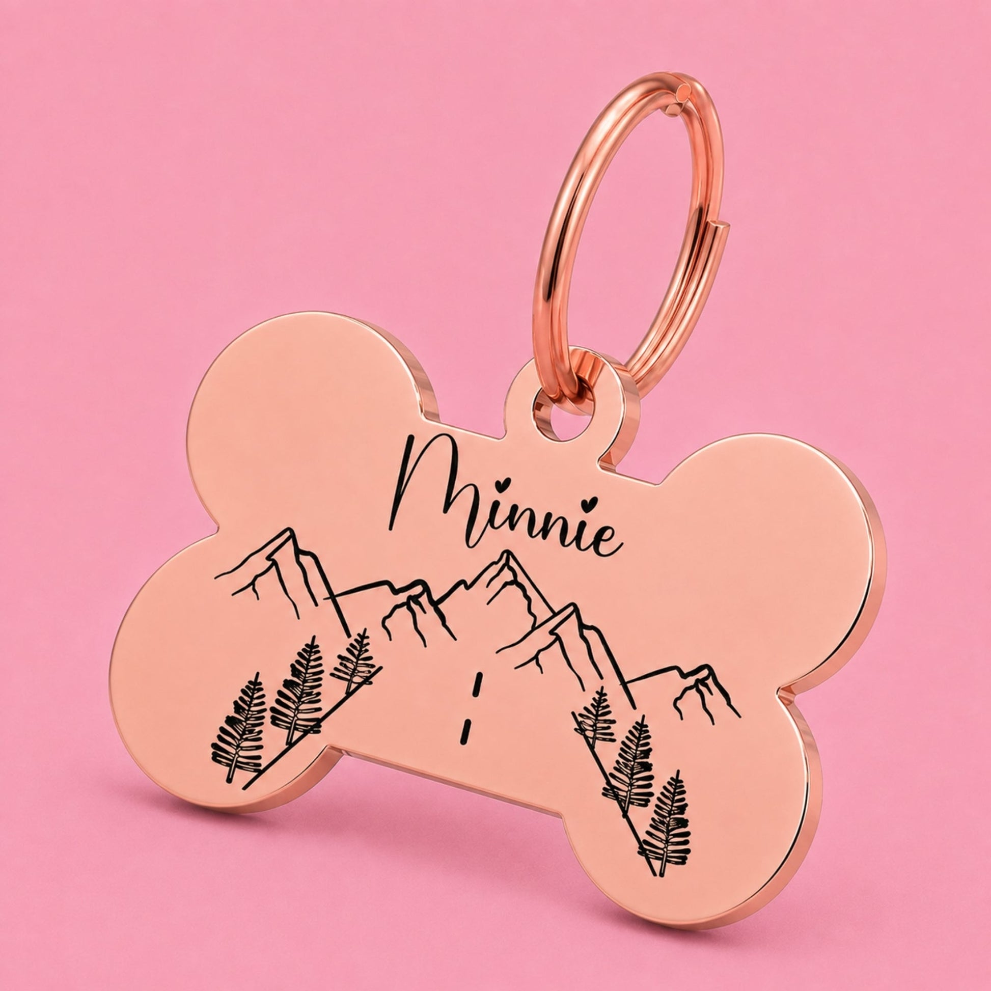 Country Road Engraved Dog Tag Bone Rose