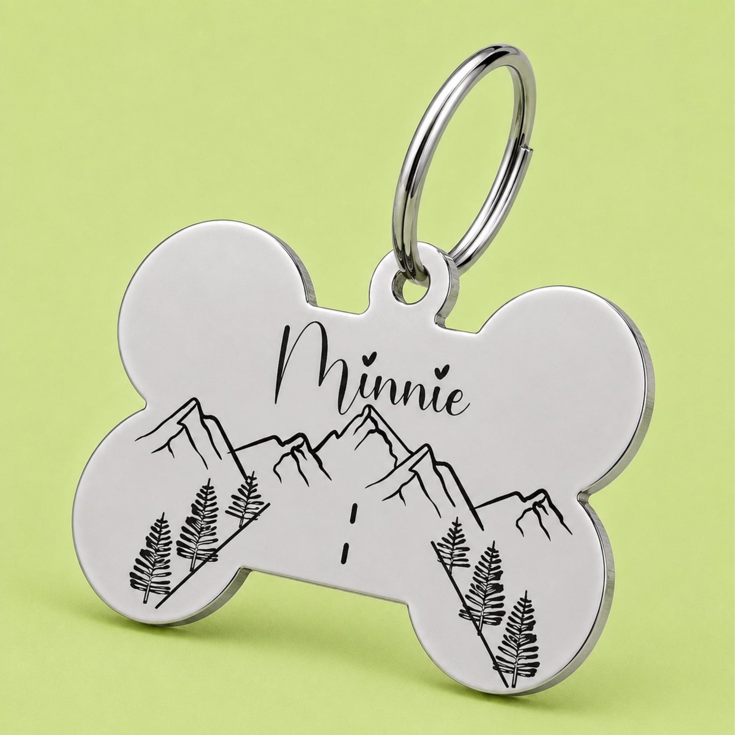 Country Road Engraved Dog Tag Bone Silver