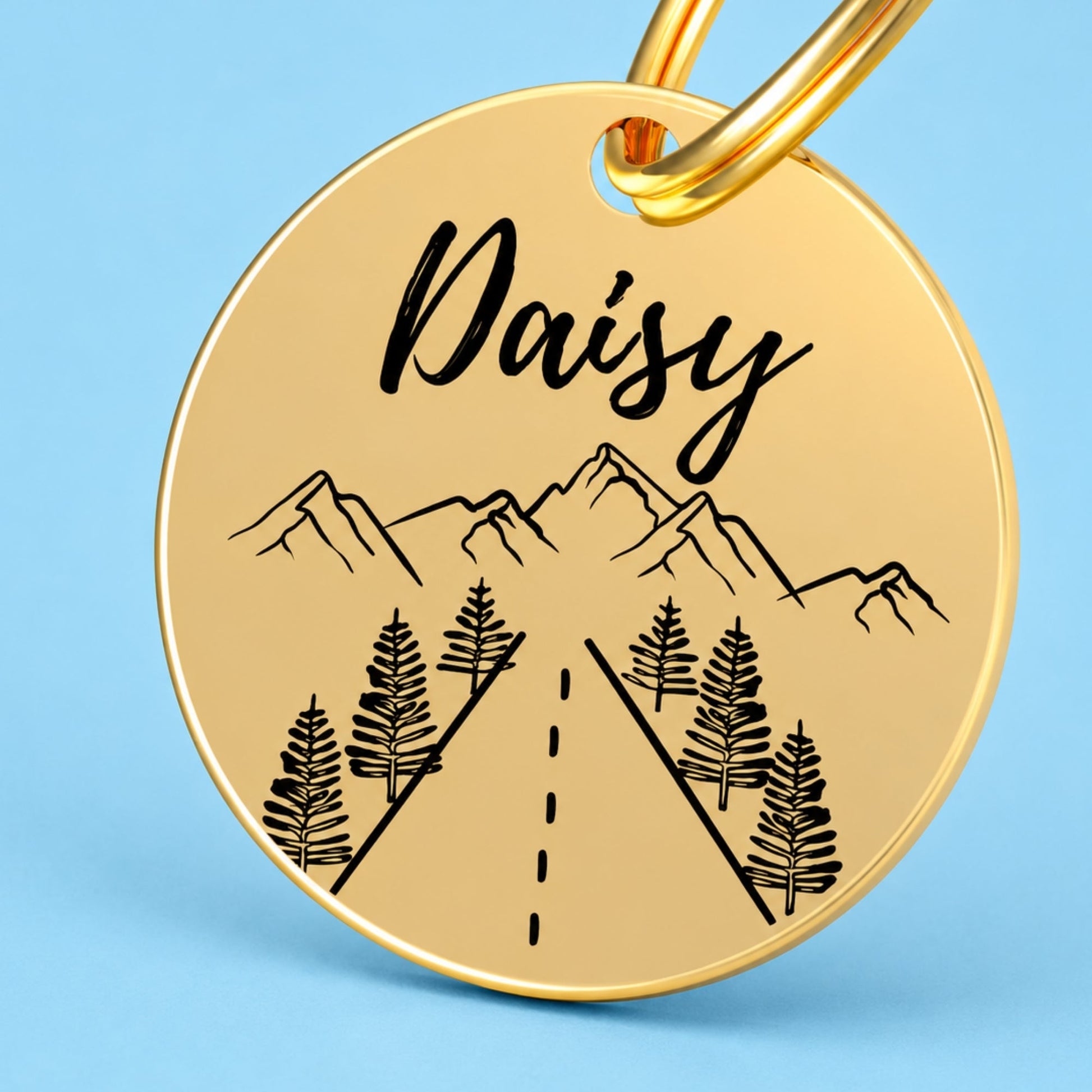 Country Road Engraved Dog Tag Circle Gold