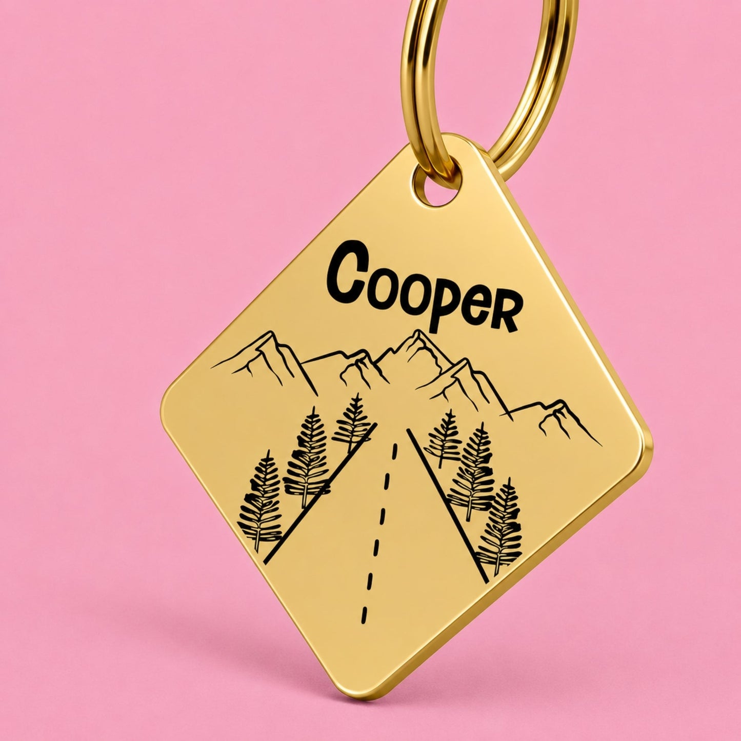 Country Road Engraved Dog Tag Diamond Gold