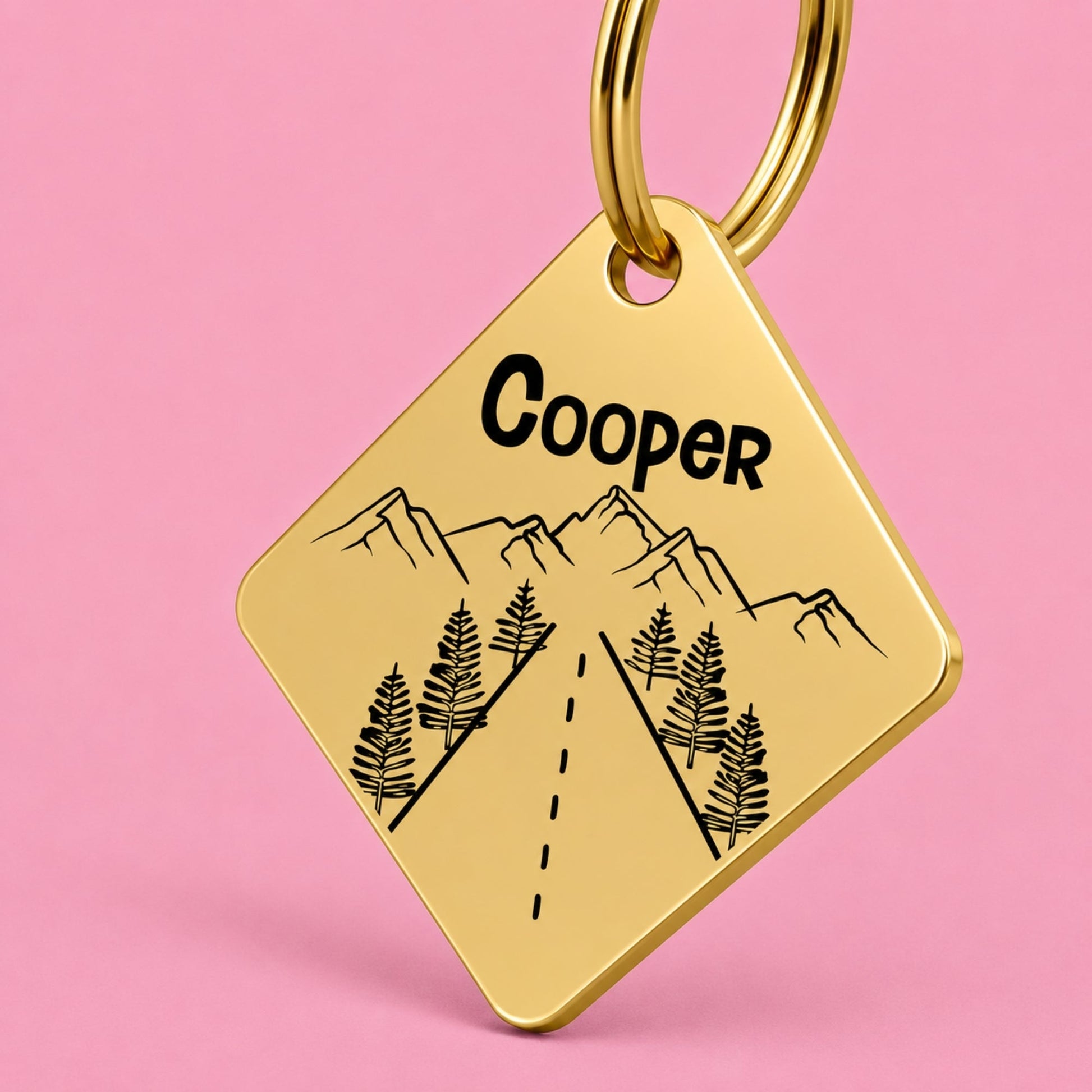 Country Road Engraved Dog Tag Diamond Gold