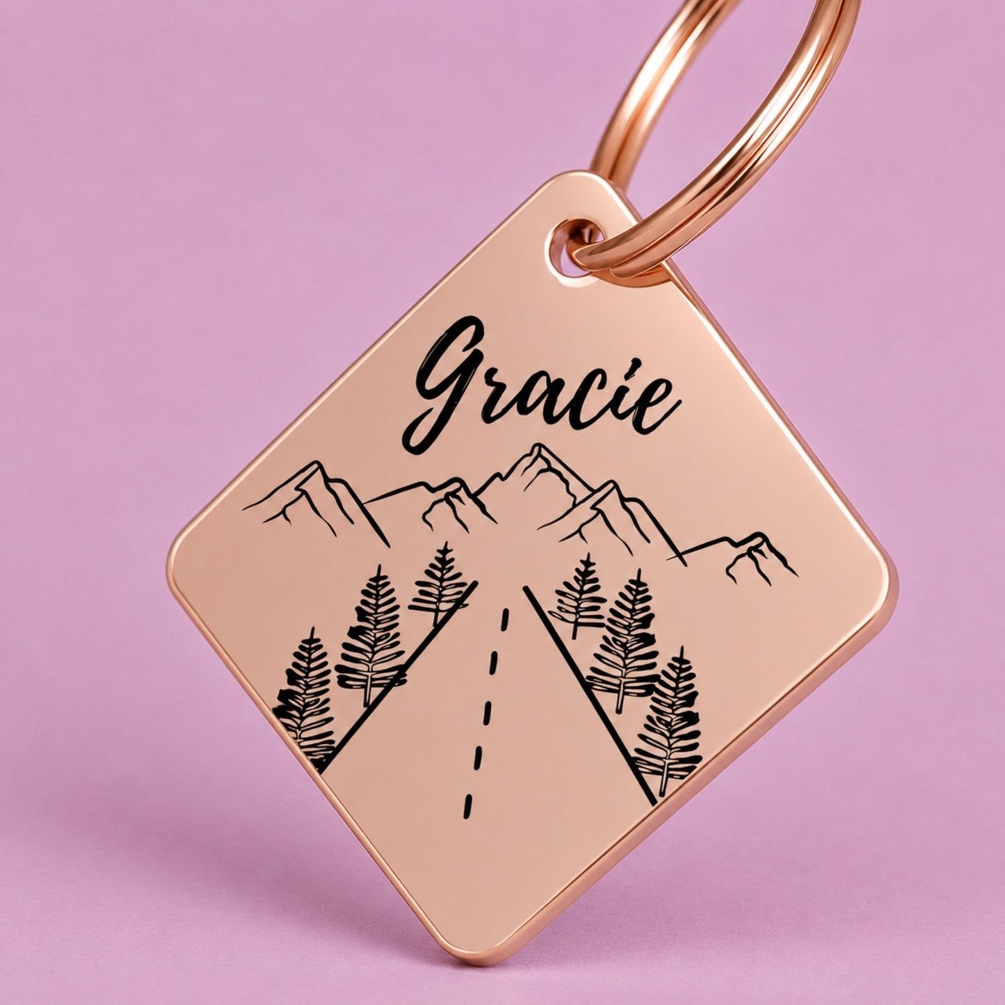Country Road Engraved Dog Tag Diamond Rose