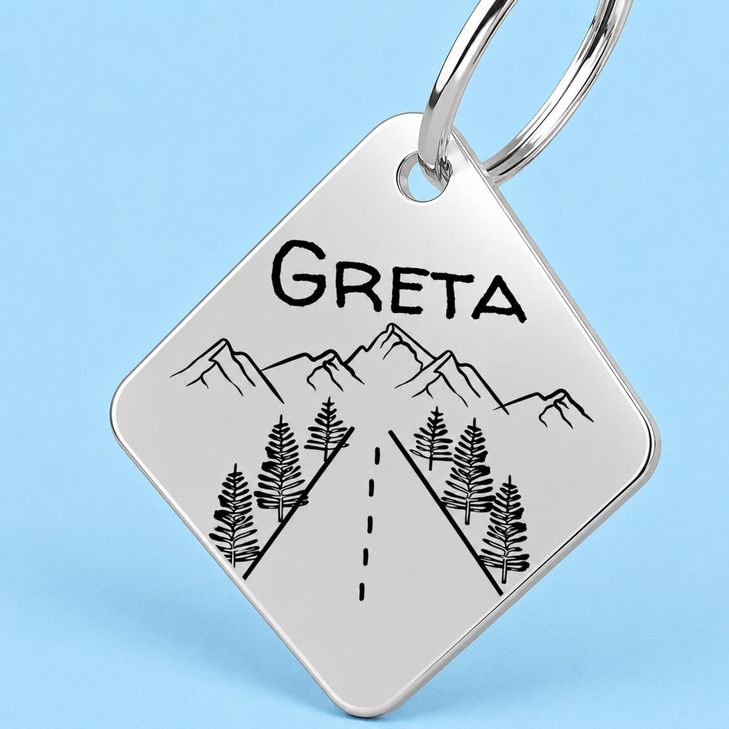 Country Road Engraved Dog Tag Diamond Silver